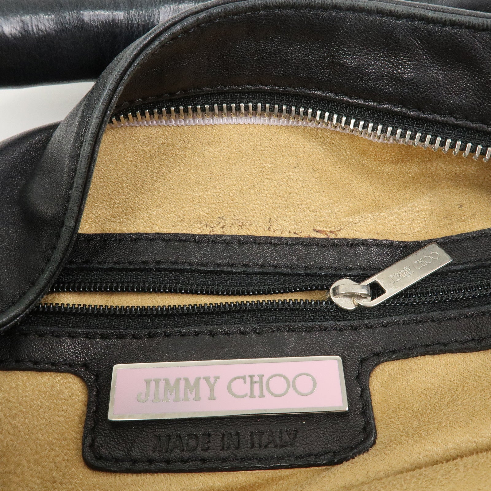 JIMMY CHOO Leather Studs Sky Bag Shoulder Bag Hand Bag Black Silver