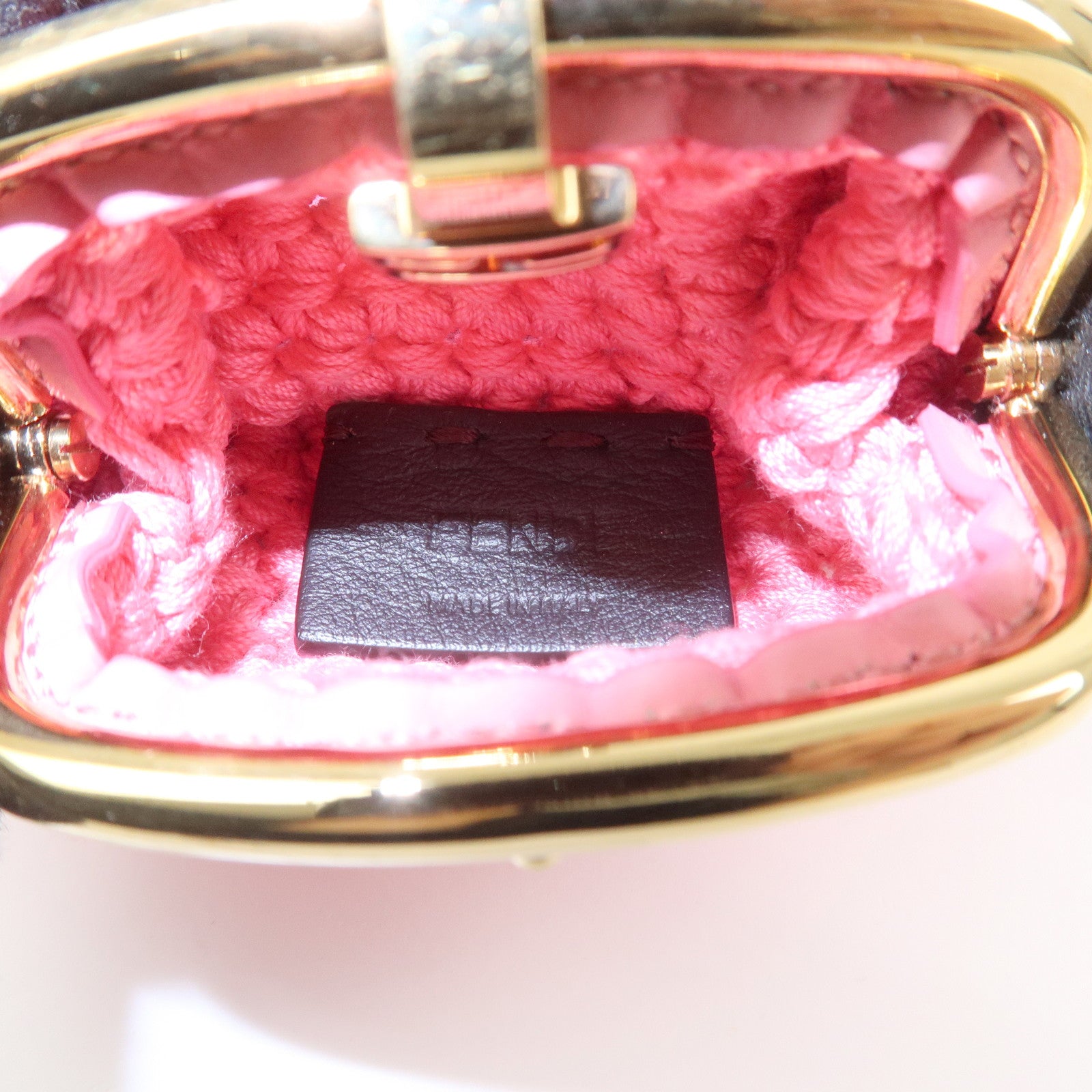 FENDI Small Cotton Knit Pouch Coin Case Pink 8M0454