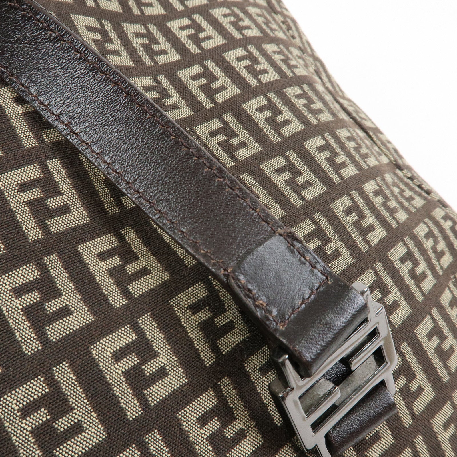 FENDI Zucchino Canvas Leather Tote Bag Hand Bag Brown 8BH138