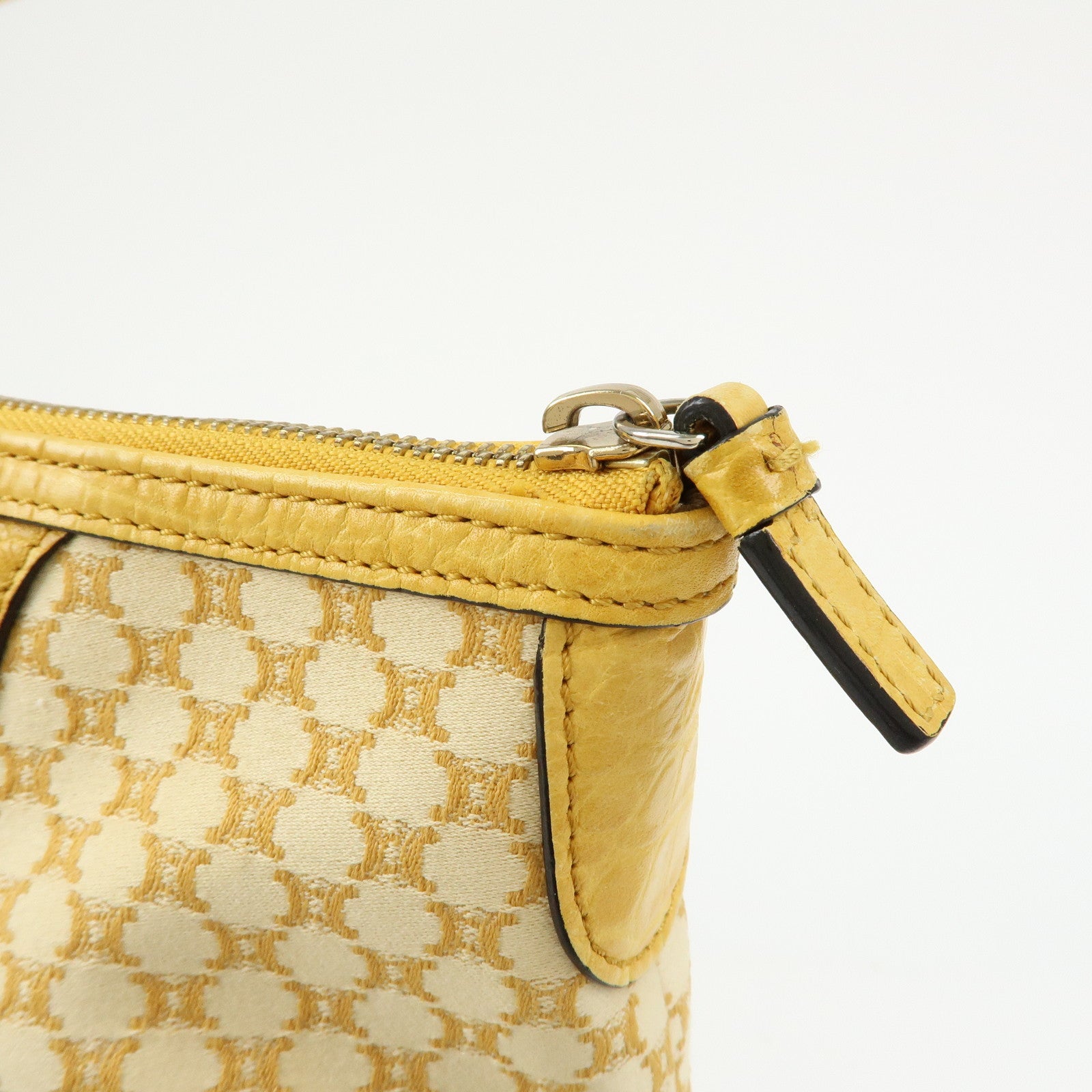 CELINE Macadam Canvas Leather Tote Bag Hand Bag Yellow Red Beige
