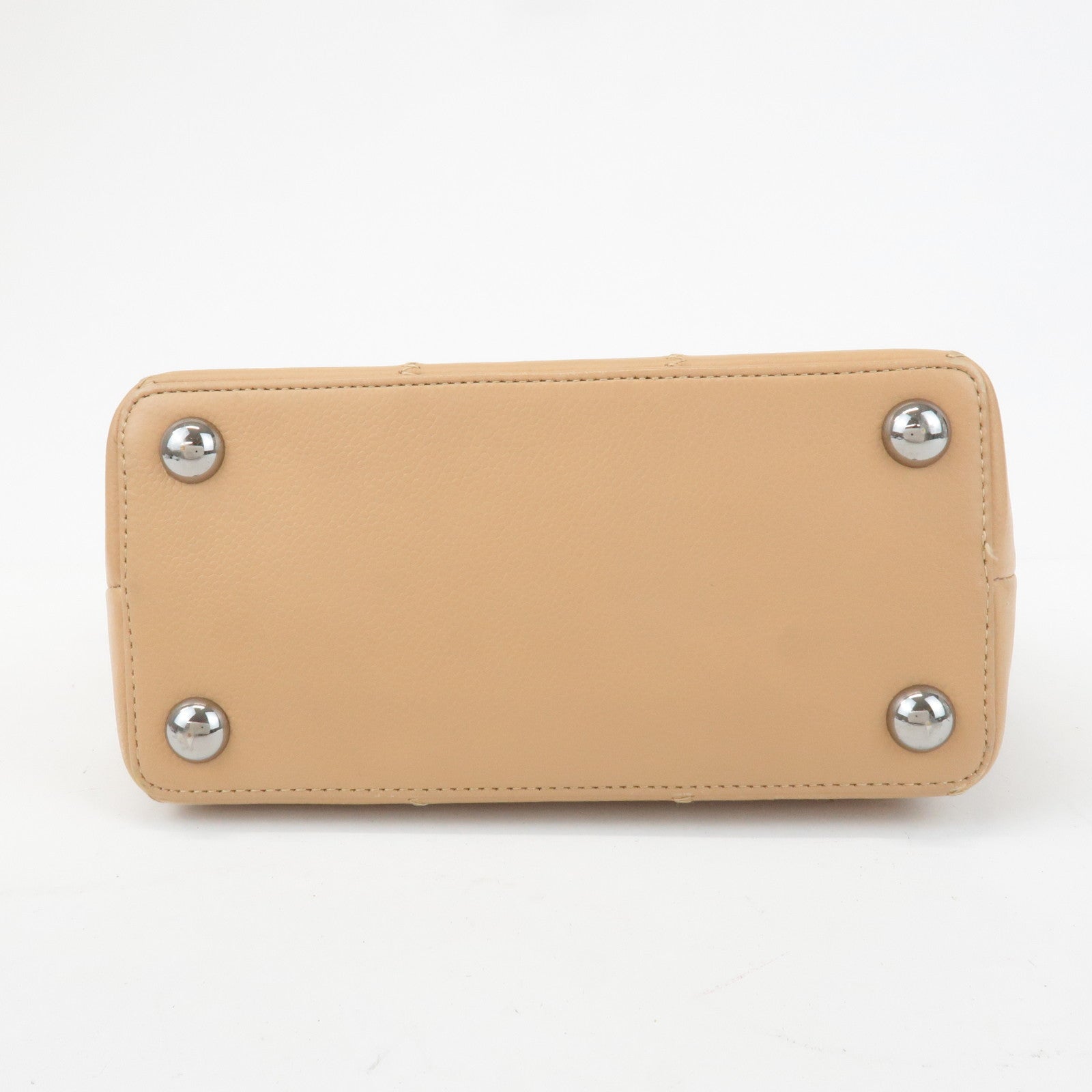 CHANEL Chocolate Bar Wild Stitch Leather Hand Bag Beige Used