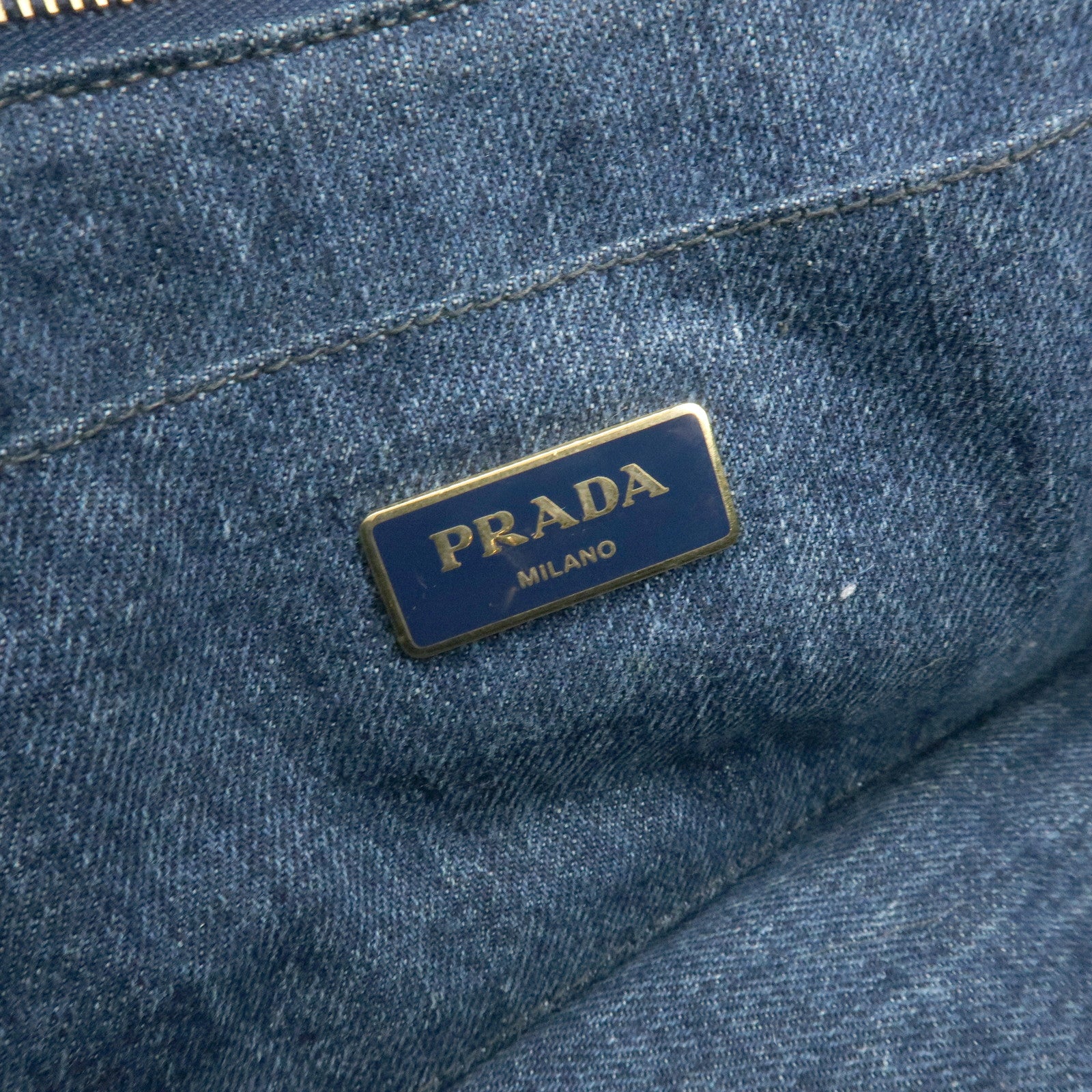 PRADA Logo Canapa Denim Large Tote Bag Hand Bag Blue B1872B