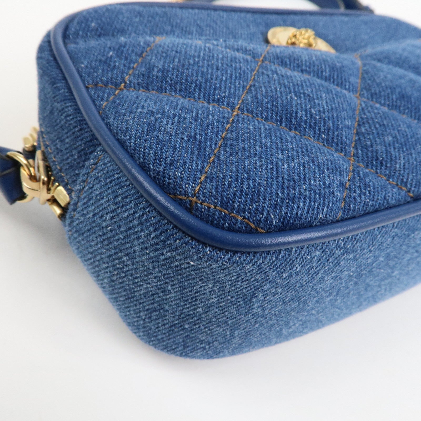 GIANNI VERSACE Denim Leather Chain Shoulder Bag Blue