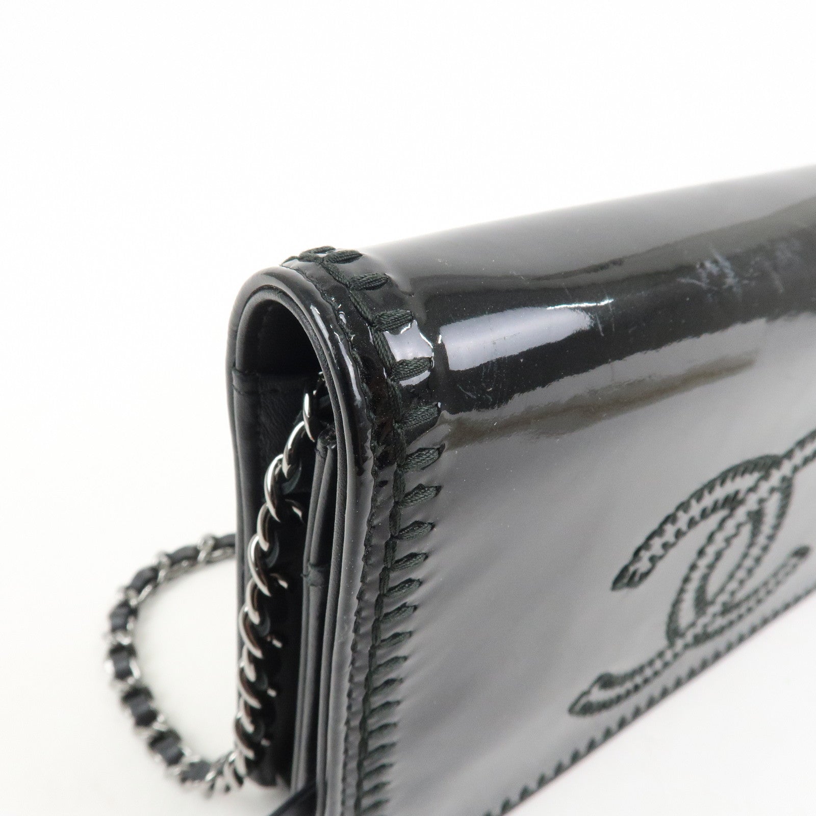 CHANEL COCO Mark Patent Leather Chain Wallet Shoulder Bag Black