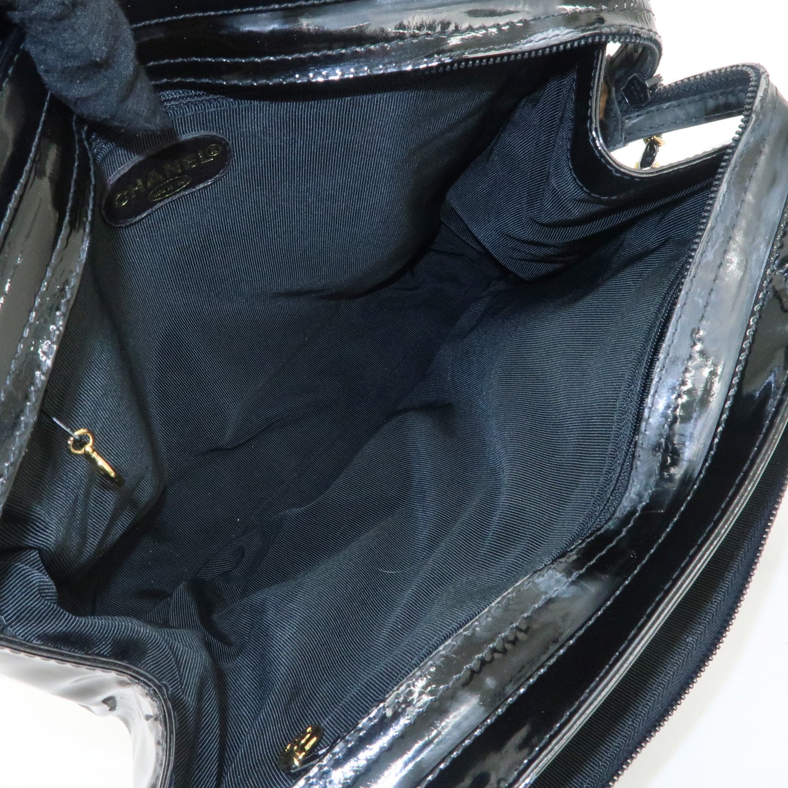 CHANEL COCO Mark Patent Leather Tote Bag Shoulder Bag Black Used