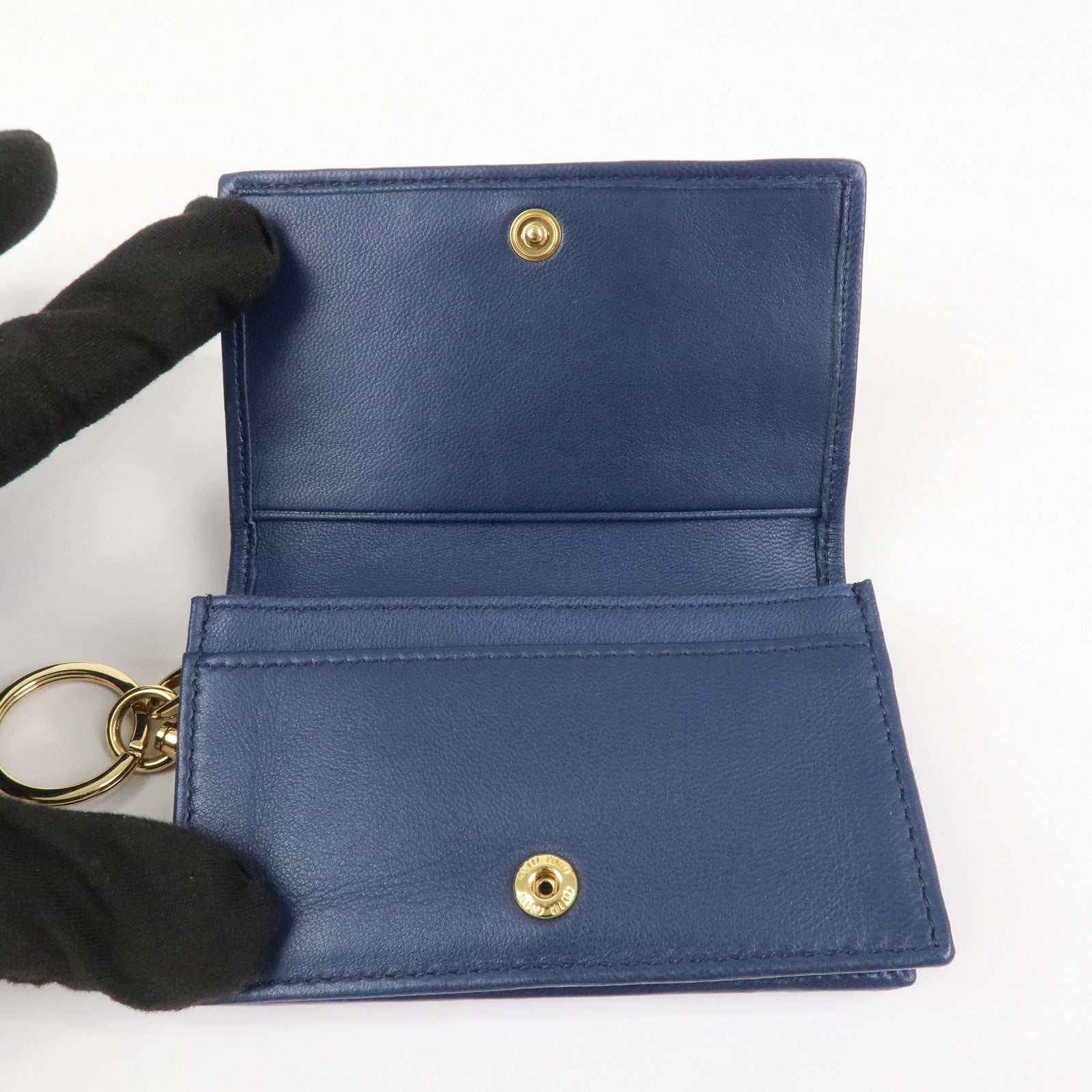MIU MIU Matelasse Leather Keyring Card Case Card Holder Blue 5MC407