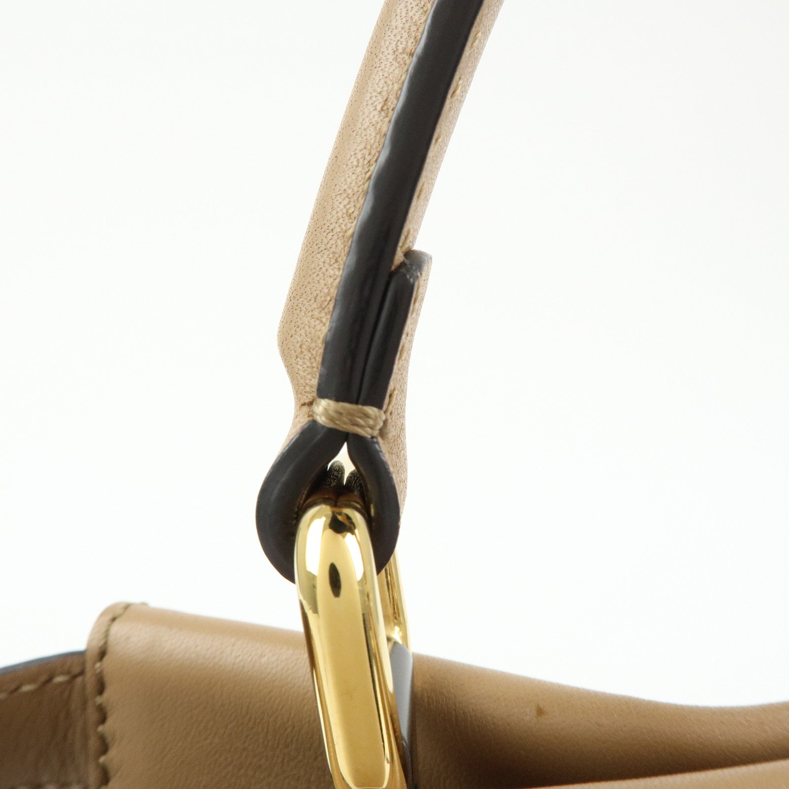 FENDI Peekaboo Leather 2Way Bag Hand Bag Shoulder Bag Beige 8BN290