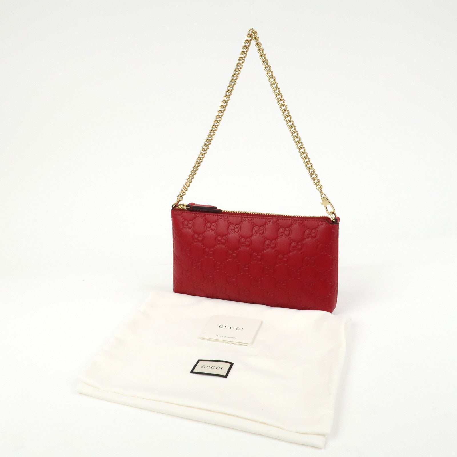 GUCCI Guccissima Leather Chain Shoulder Bag Pouch Red 428449