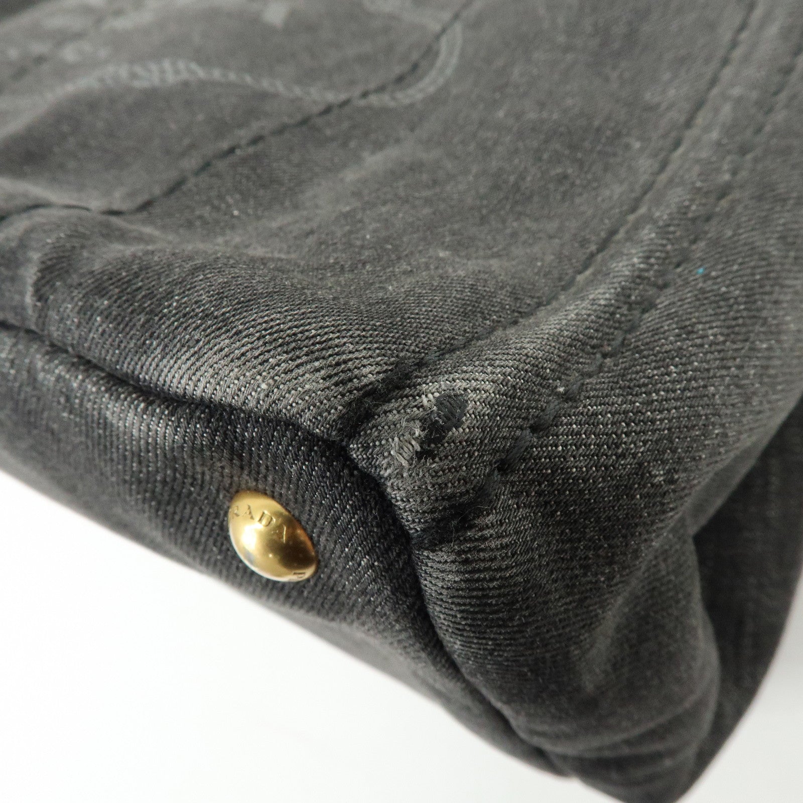 PRADA Canapa Denim Tote Bag Hand Bag Black 1BG642