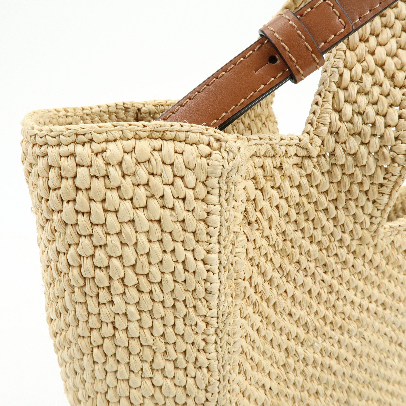 LOEWE Font Tote Raffia Leather 2Way Bag Tote Bag Shoulder Bag Beige