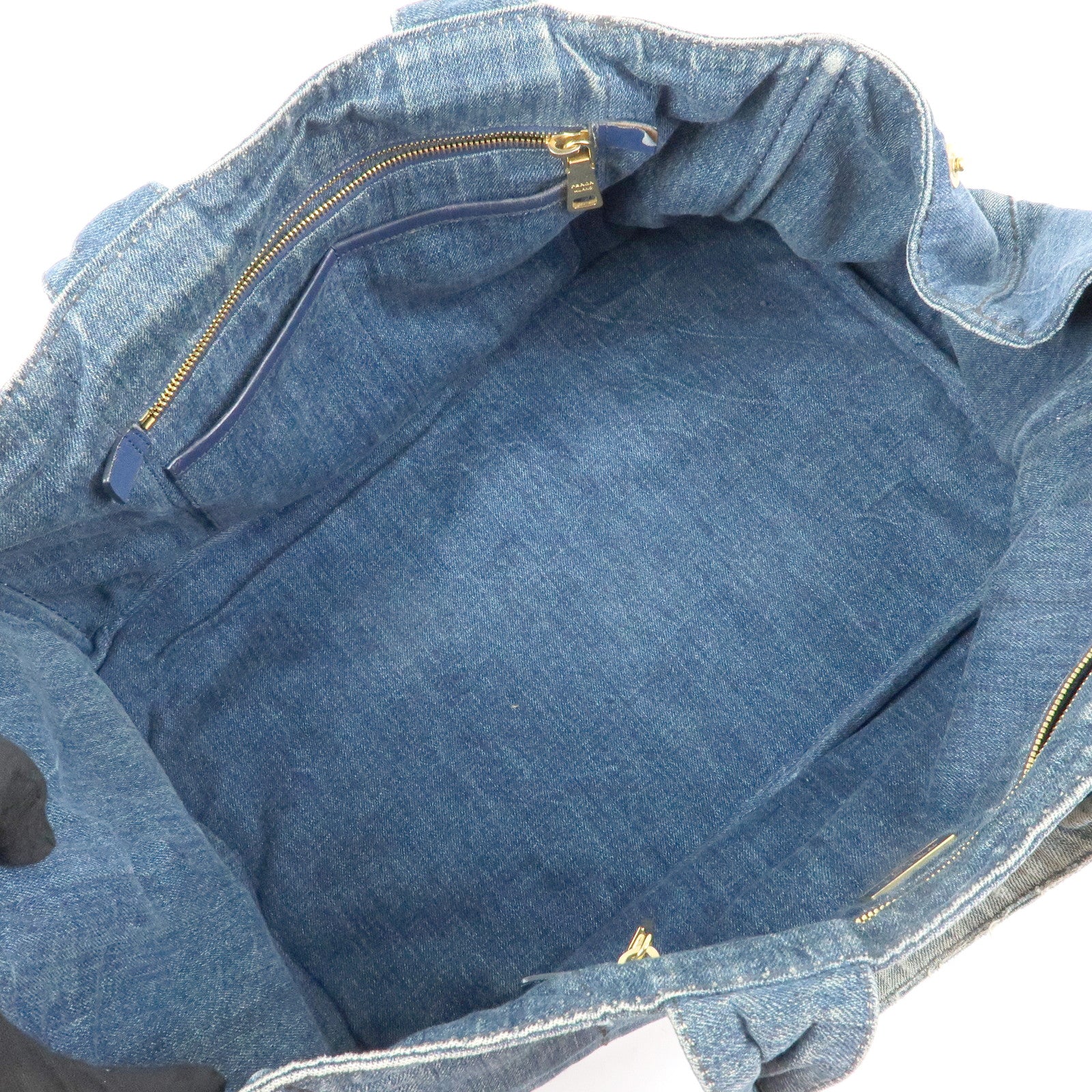 PRADA Triangle Logo Canapa Denim Tote Bag Hand Bag Shoulder Bag