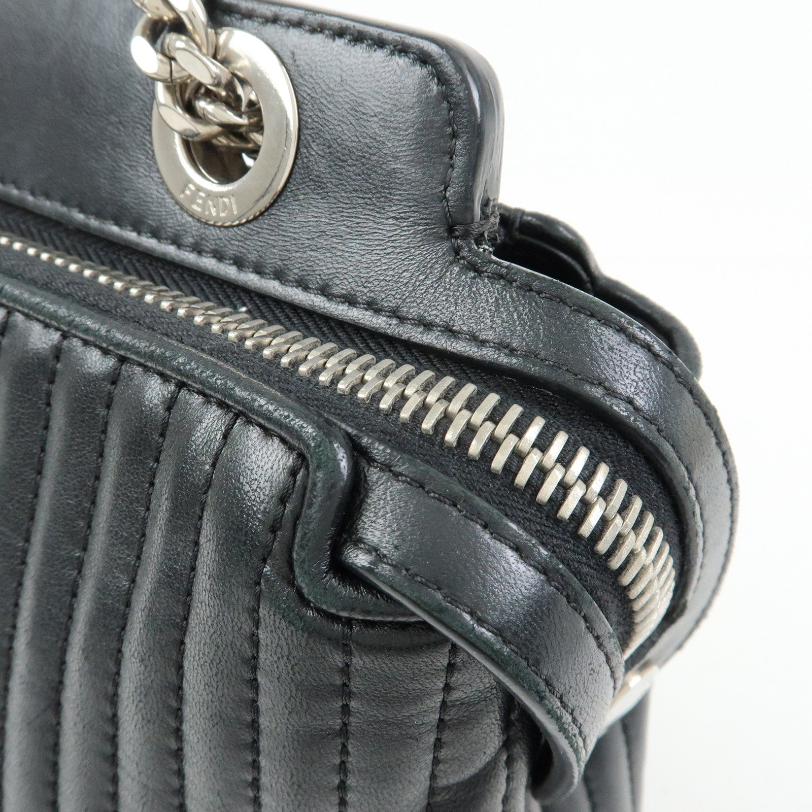 FENDI Dotcom Leather 2Way Bag Hand Bag Shoulder Bag Black 8BN299