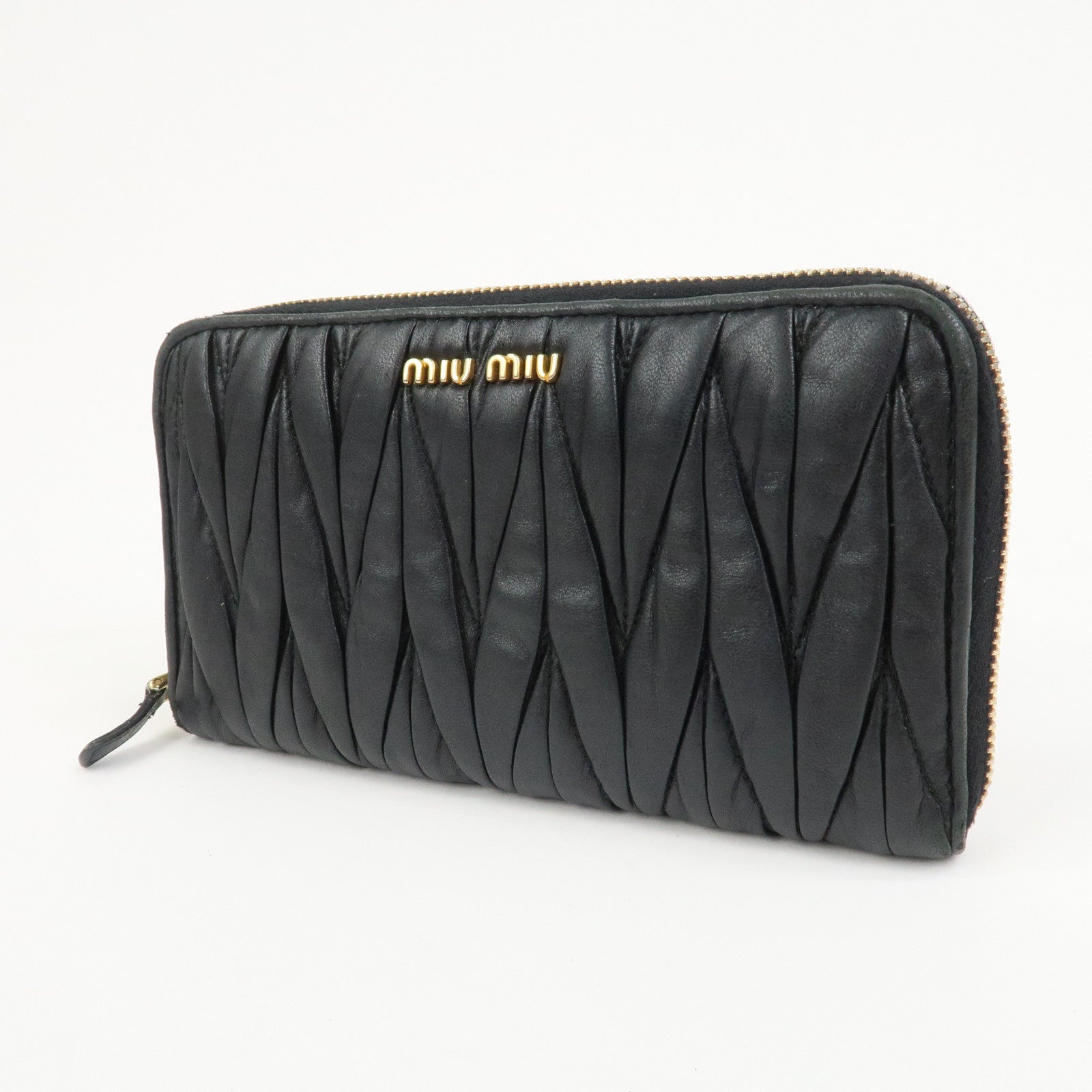MIU MIU Matelasse Nappa Leather Zippy Long Wallet Black