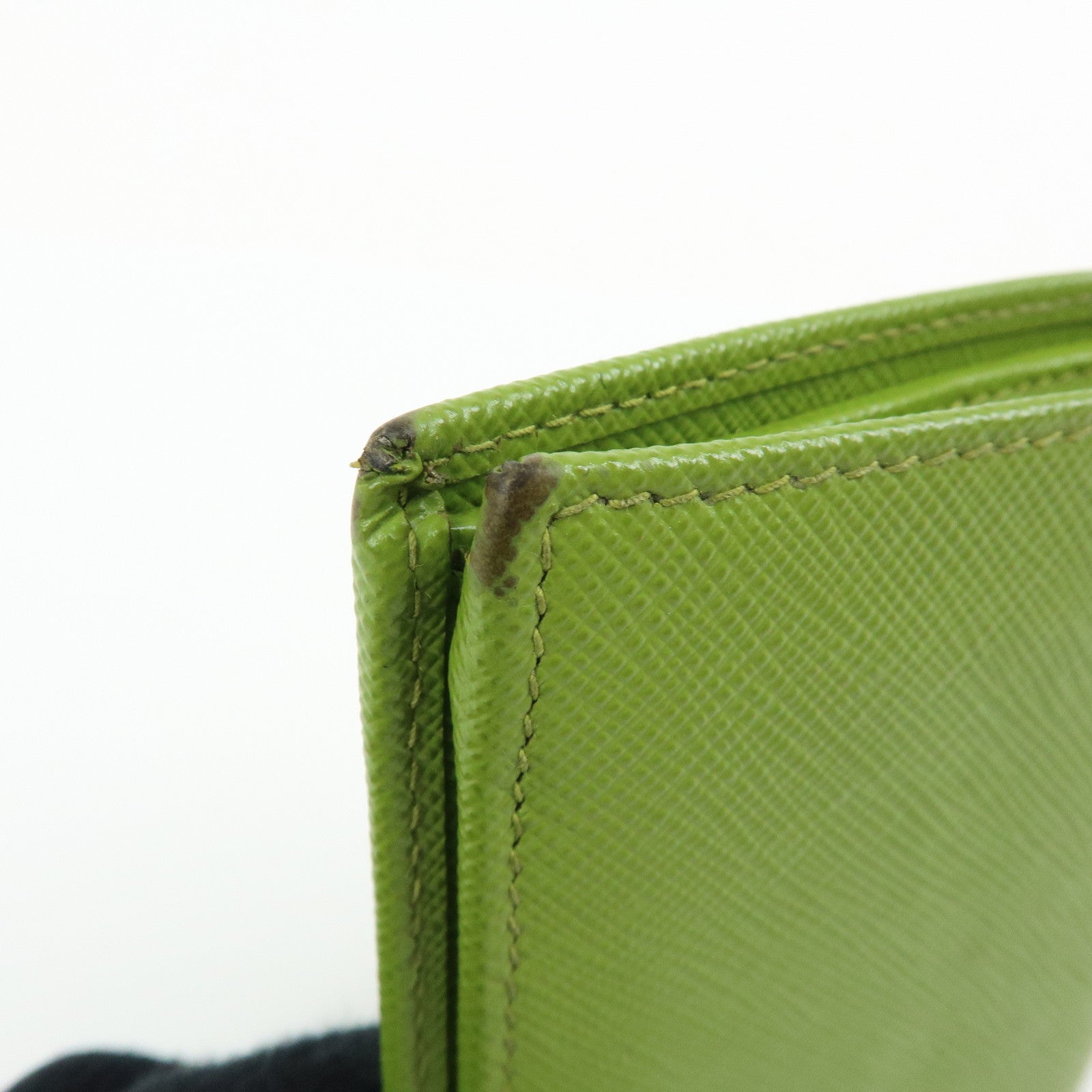 PRADA Triangle Logo Saffiano Leather Compact Wallet Light Green