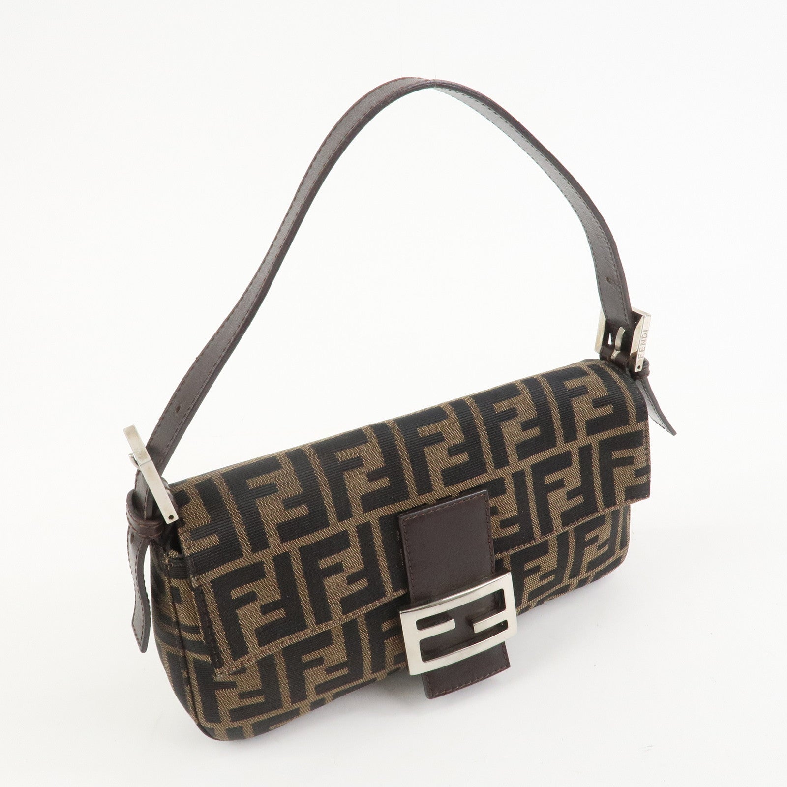 FENDI Zucca Mamma Baguette Canvas Leather Shoulder Bag Brown 26424