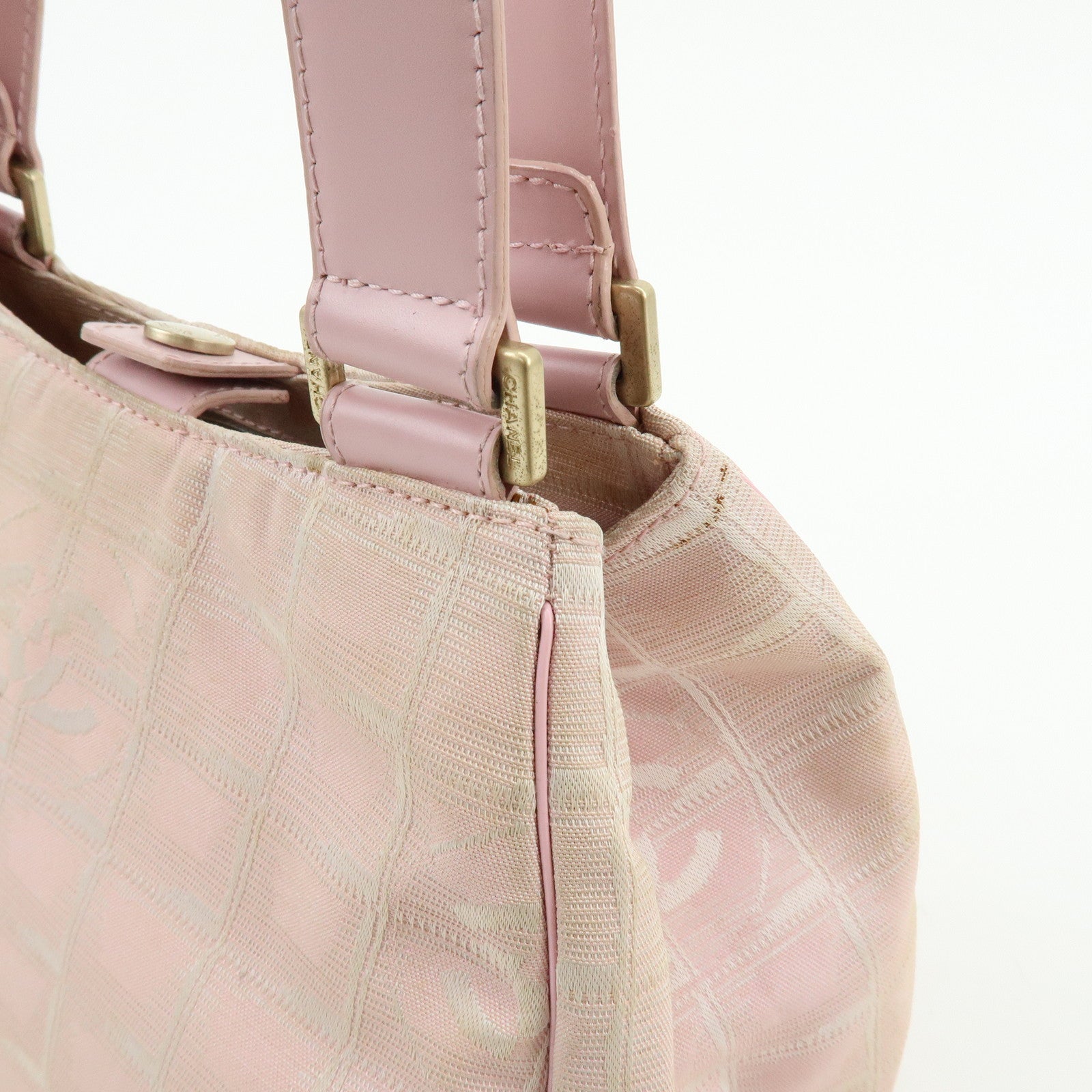 CHANEL New Travel Line Nylon Jacquard Leather Tote Bag Pink