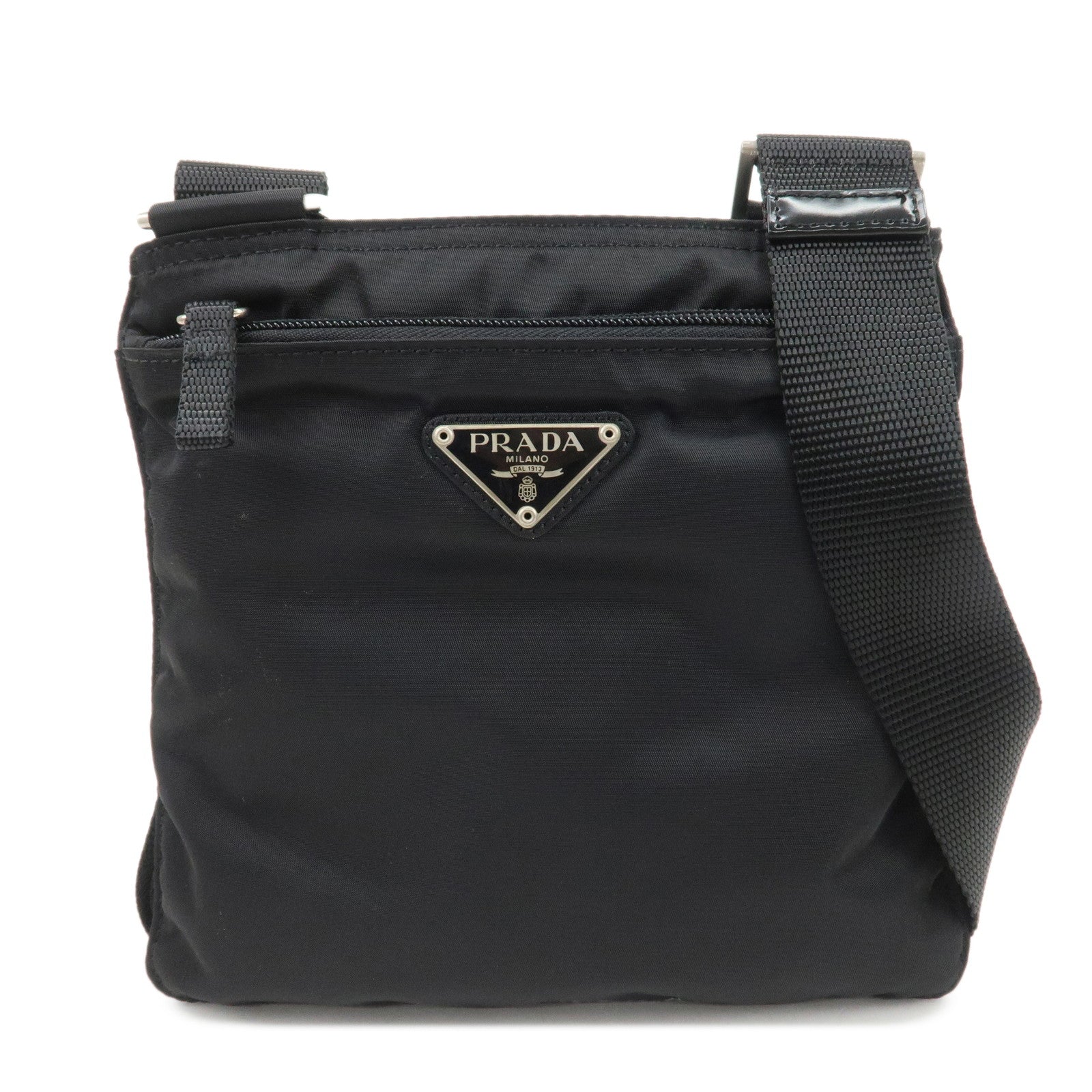PRADA Triangle Logo Nylon Shoulder Bag Crossbody Bag Black B7372