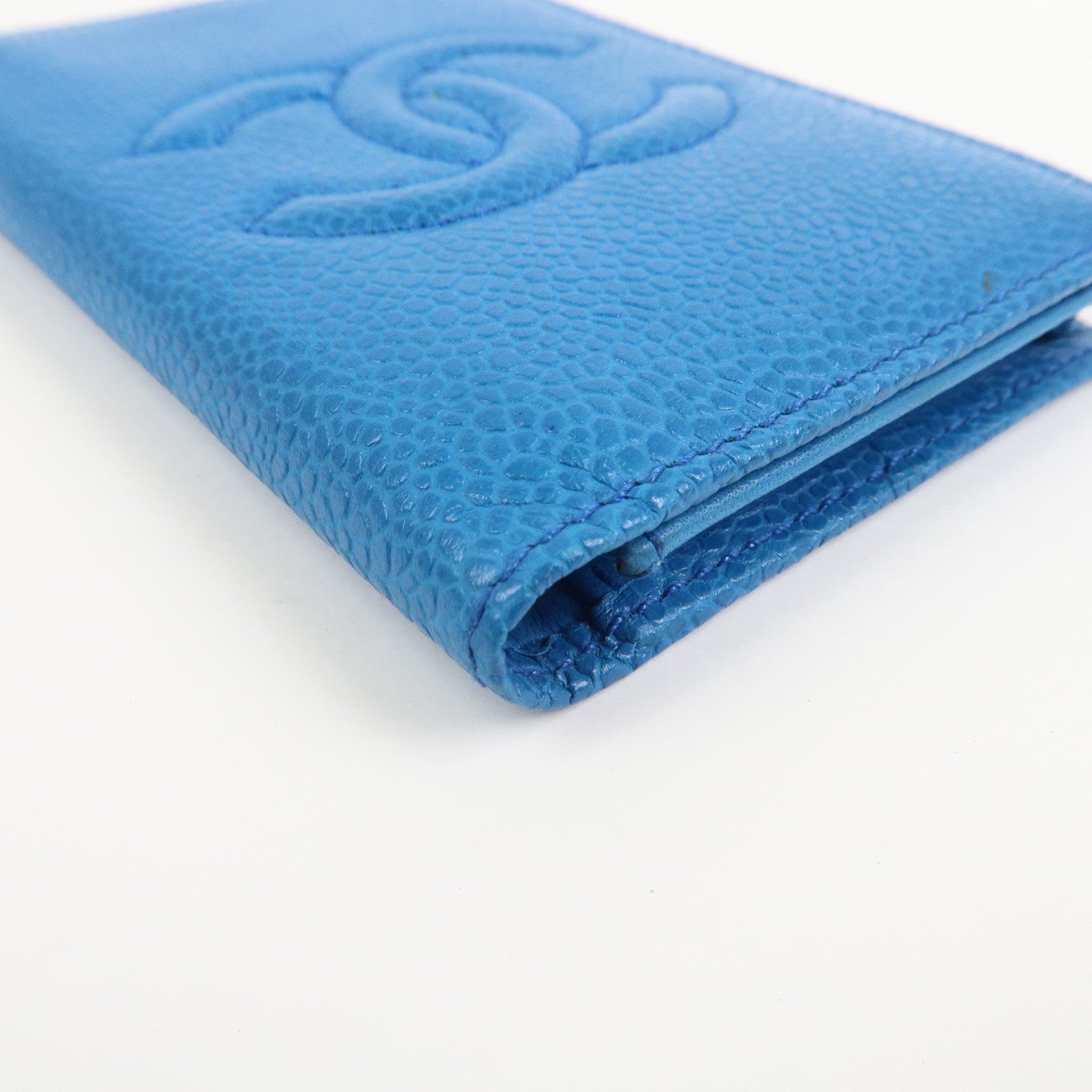 CHANEL COCO Mark Caviarskin Card Case Card Holder Blue