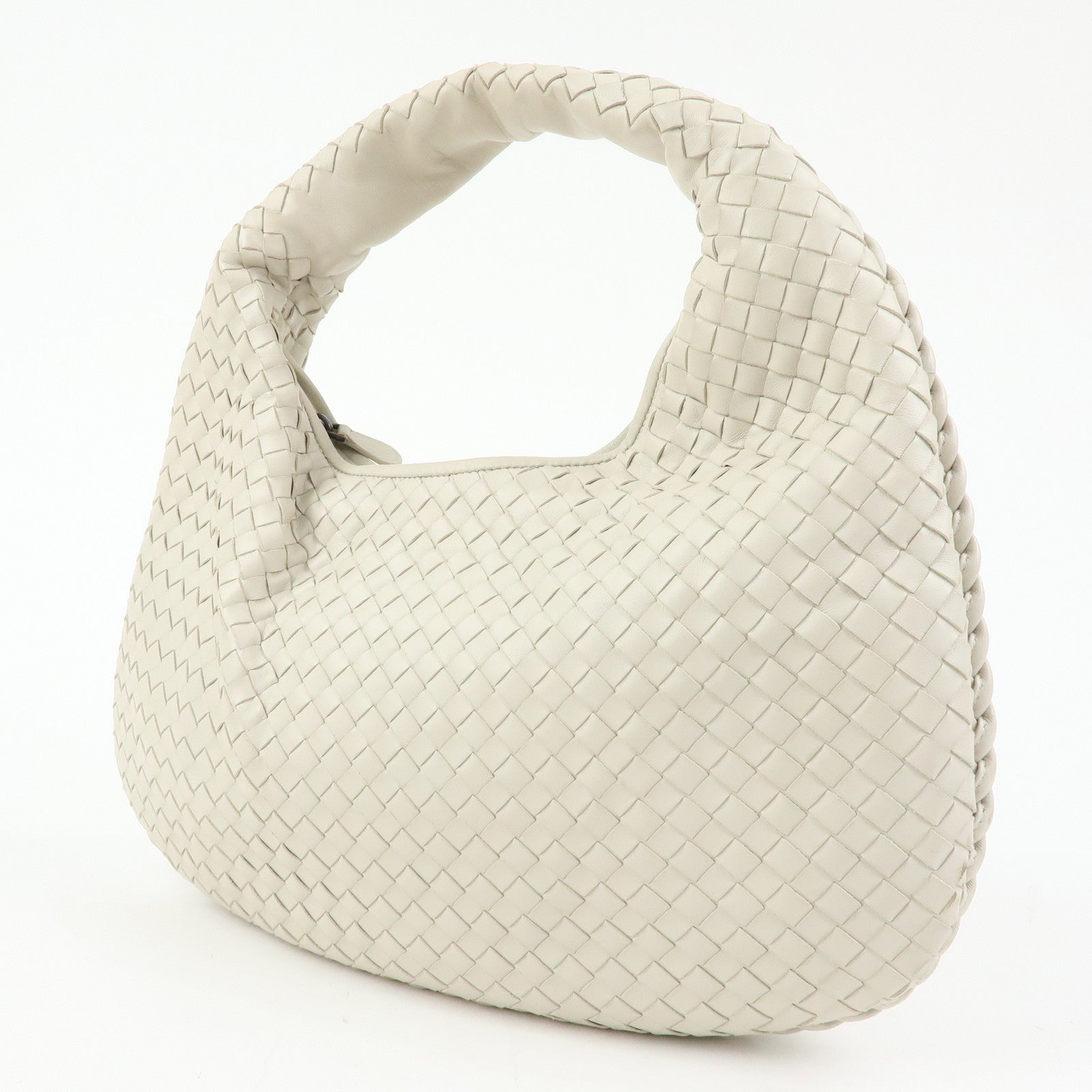 BOTTEGA VENETA Hobo Intrecciato Leather Shoulder Bag Ivory 232499