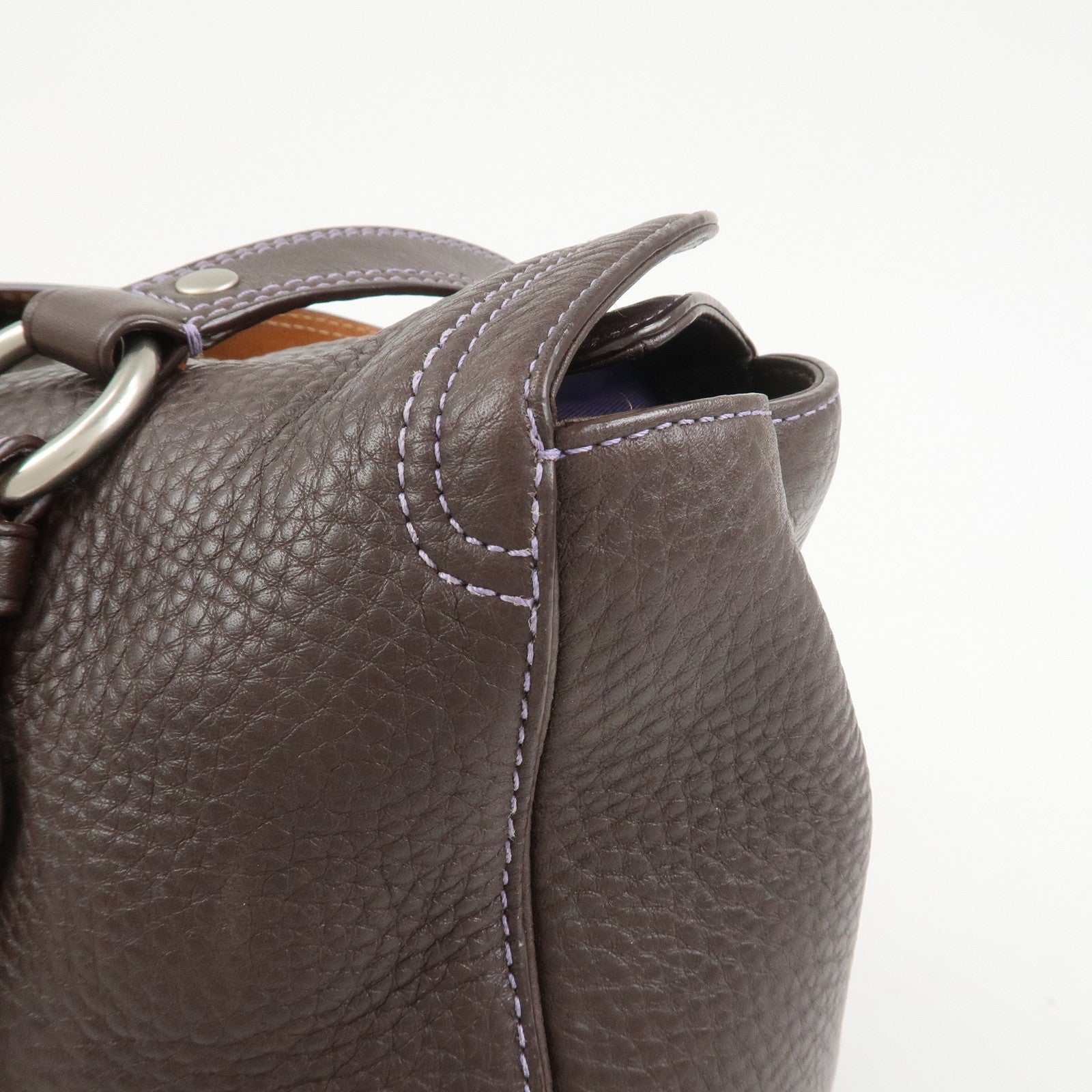 COACH Logo Leather Shoulder Bag Hand Bag Boston Bag Dark Brown