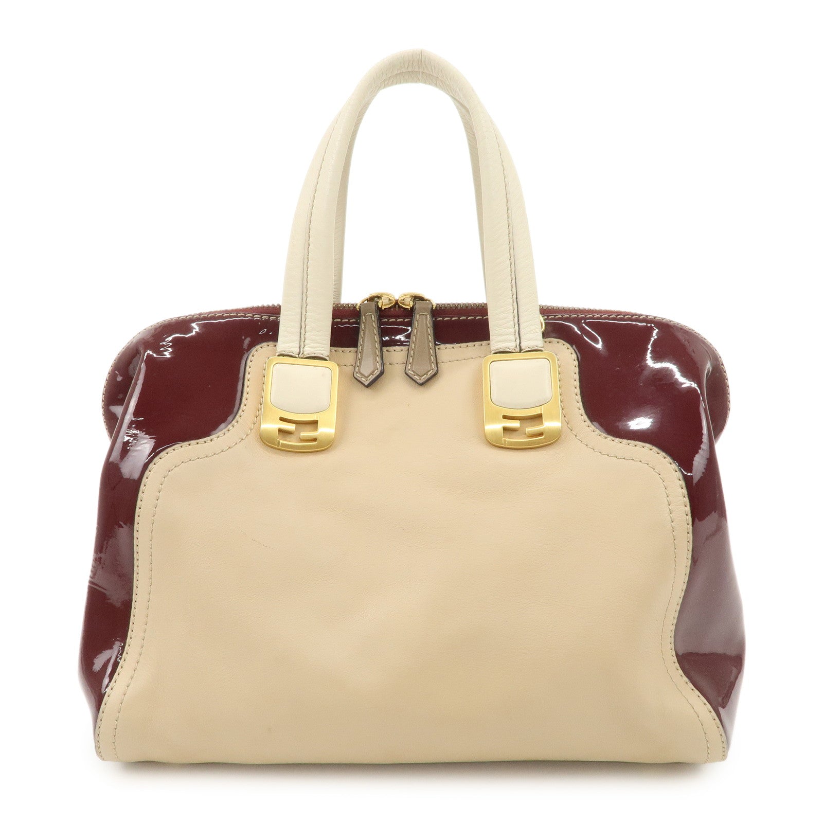 FENDI Chameleon Leather Enamel 2WAY Bag Beige Bordeaux 8BL114