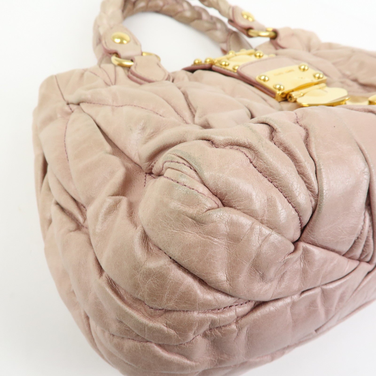 MIU MIU Matelasse 2Way Bag Hand Bag Shoulder Bag Pink Beige