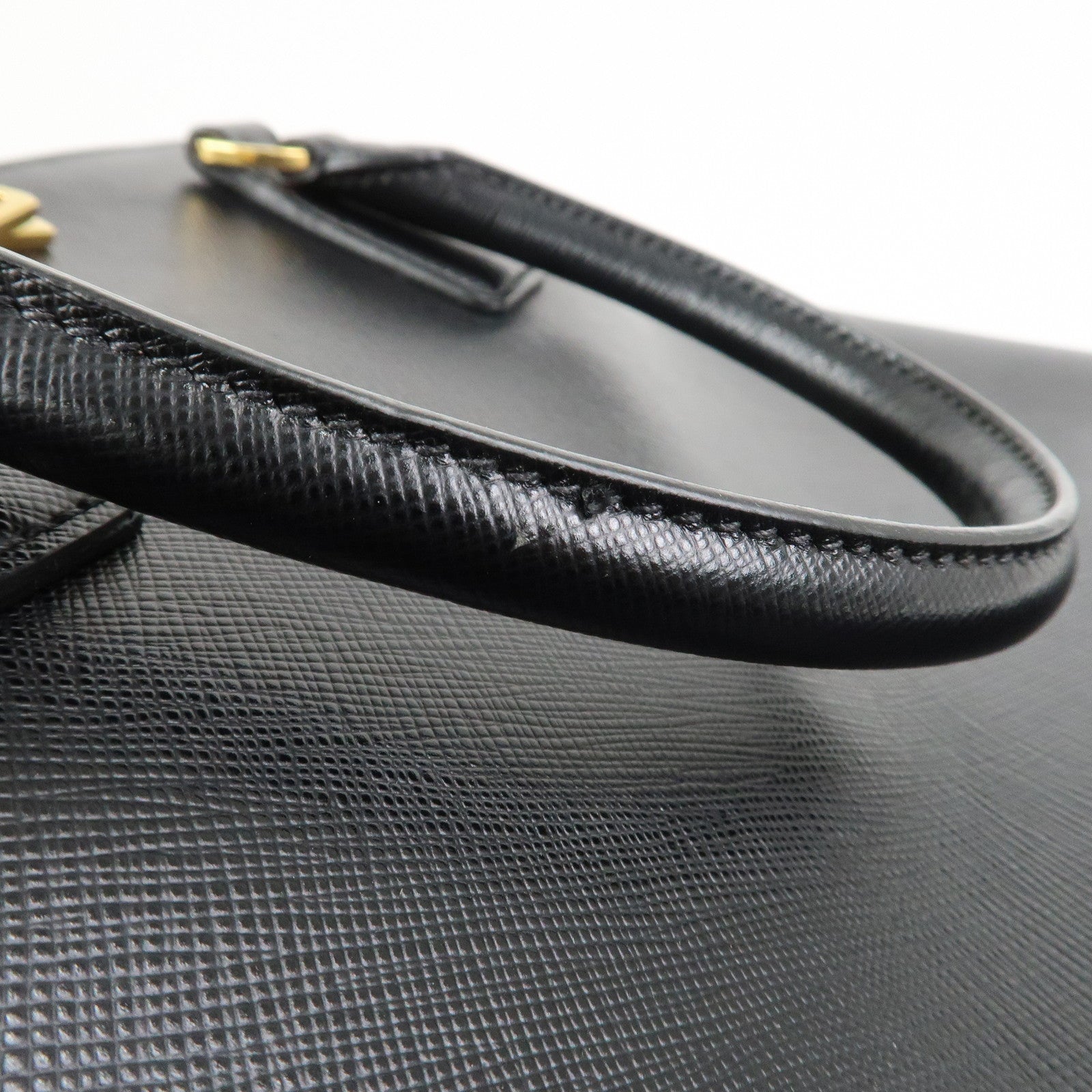 PRADA Logo Saffiano Leather Hand Bag Tote Bag Black BL0812