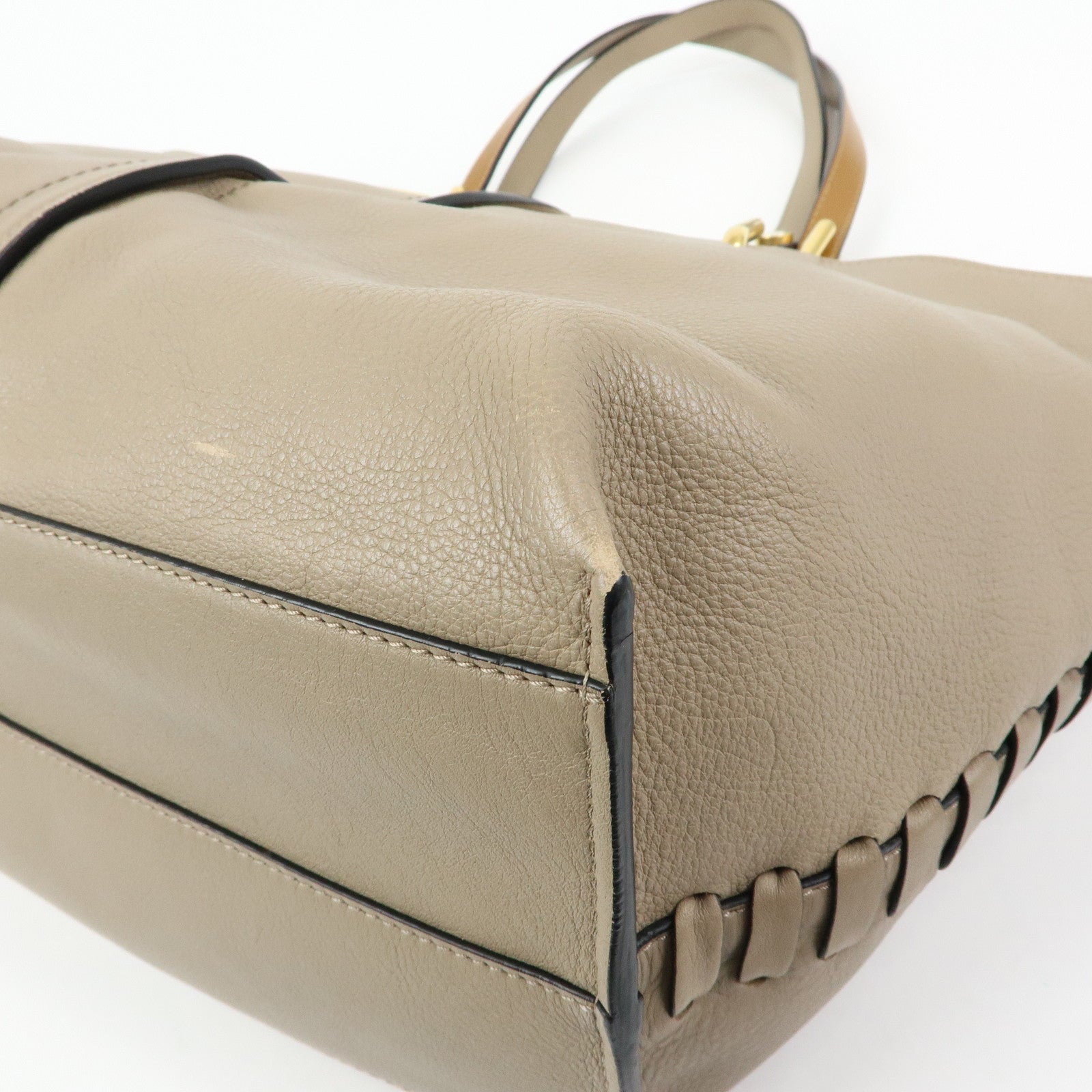 Chloe Leather Whipstitch Tote Bag Shoulder Bag Greige Beige