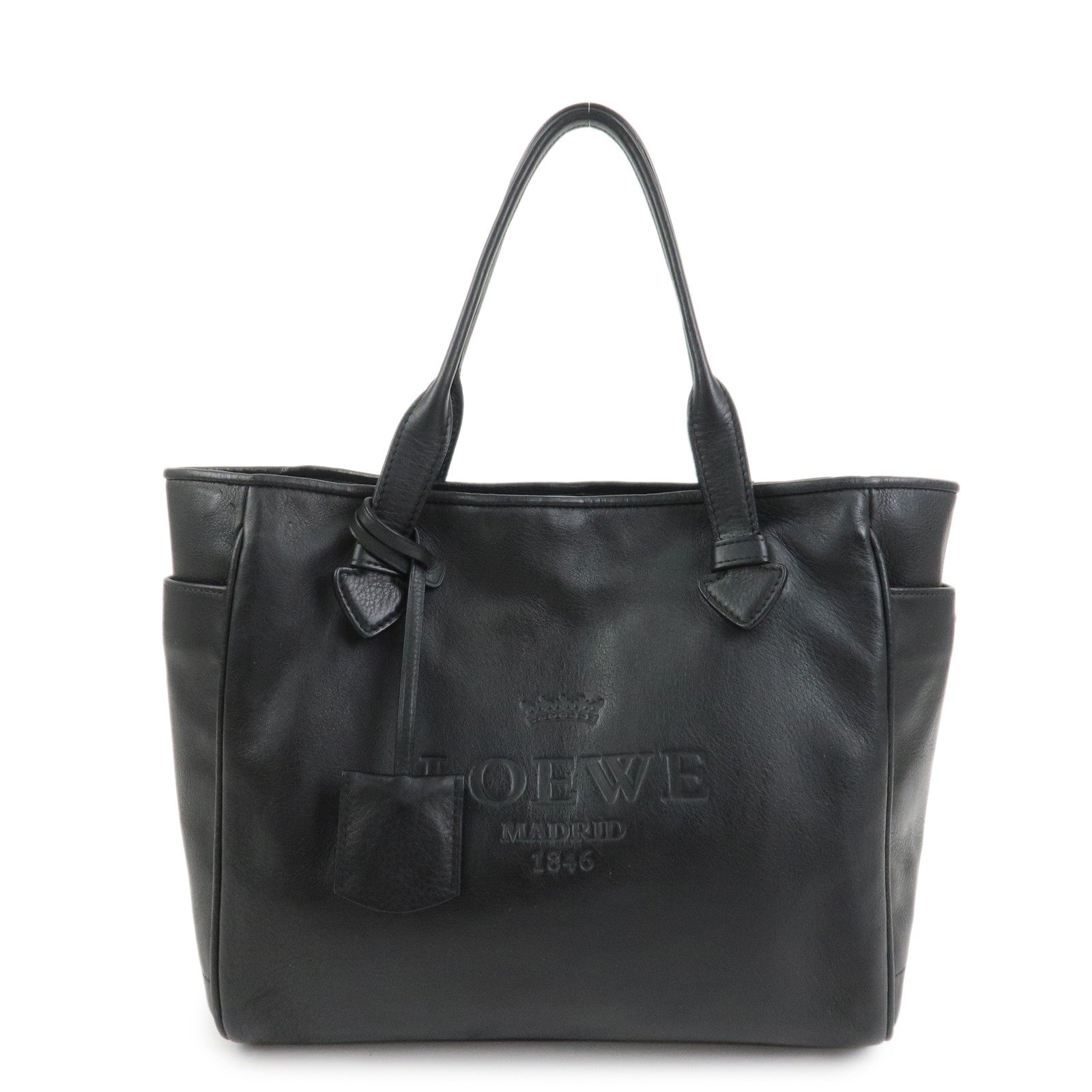LOEWE Heritage Calf Leather Tote Bag Hand Bag Black