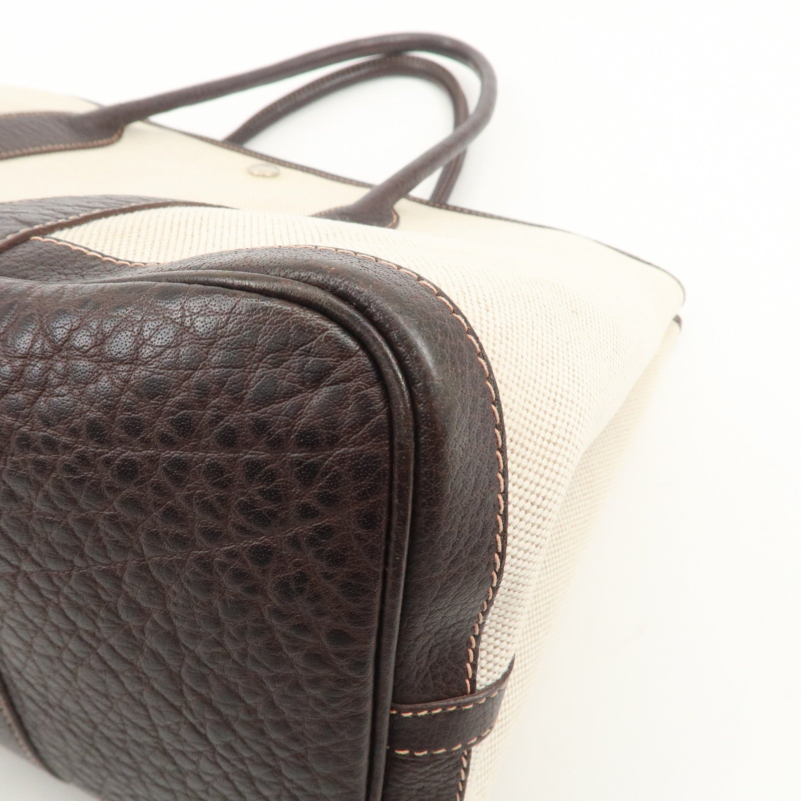 HERMES Garden Party Toile H Leather Tote Bag Hand Bag Natural