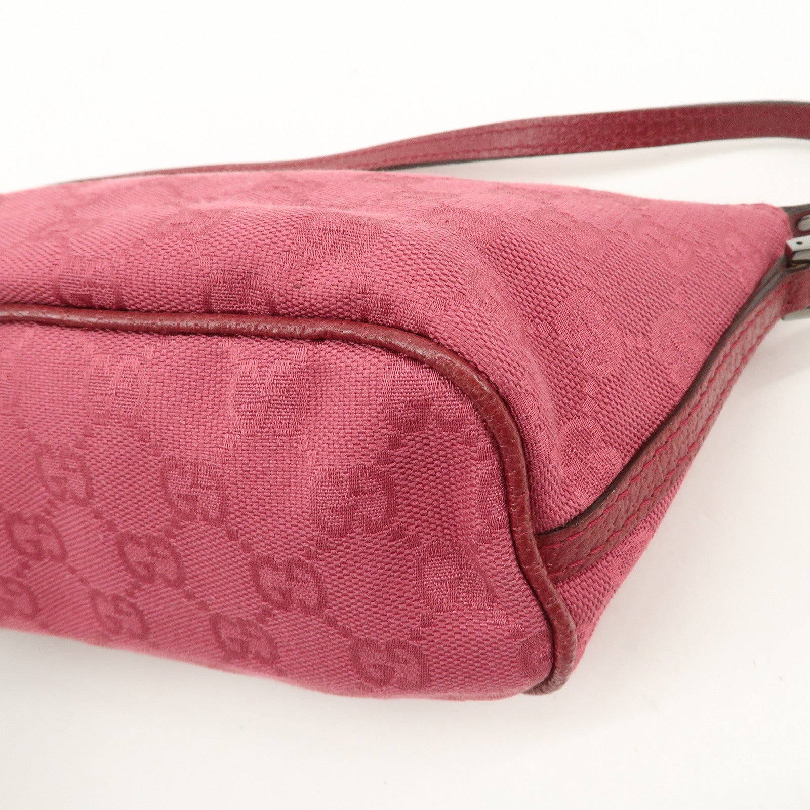 GUCCI Boat Bag GG Canvas Leather Hand Bag Pouch Pink 07198 Used