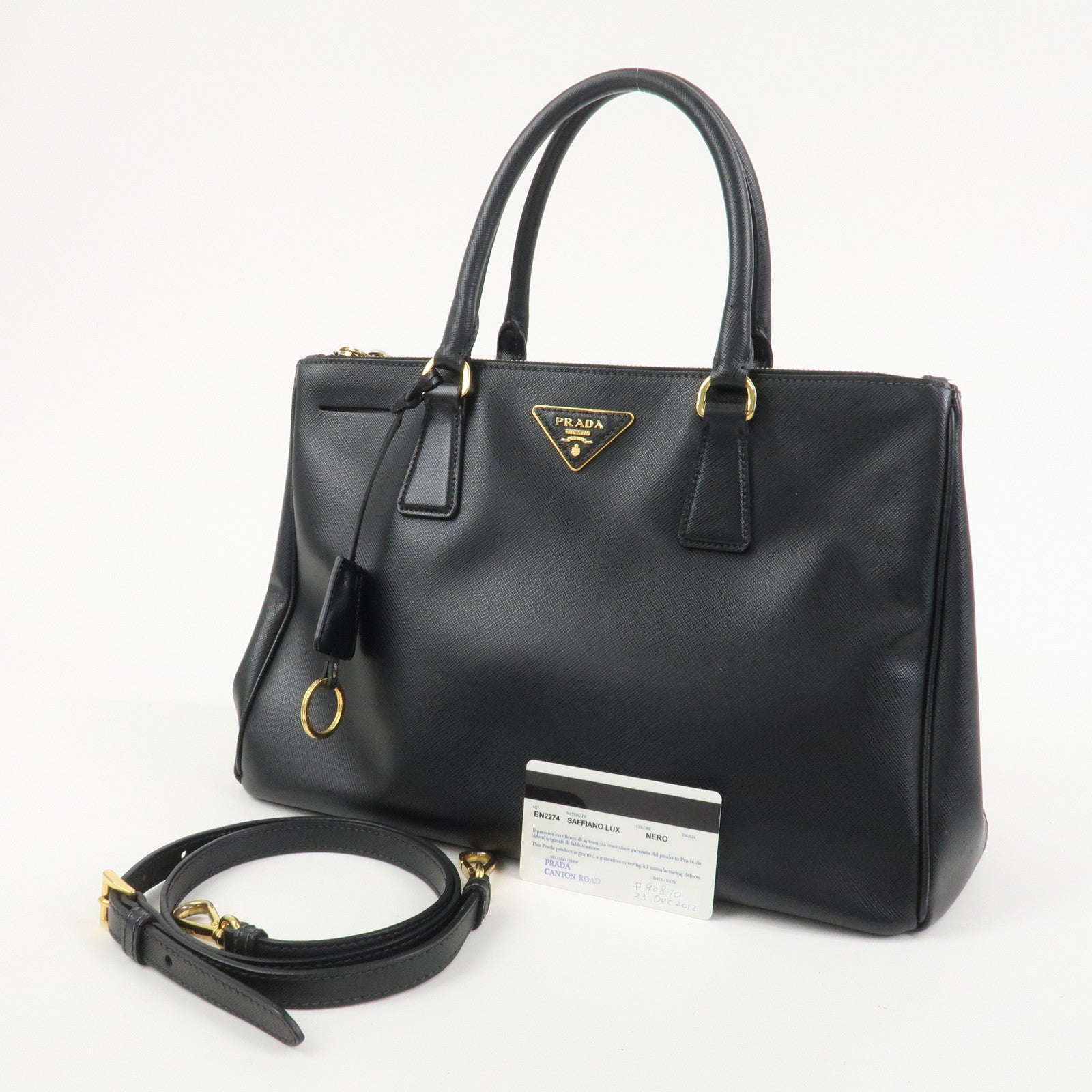 PRADA Galleria Triangle Logo Saffiano Leather 2Way Bag Black BN2274