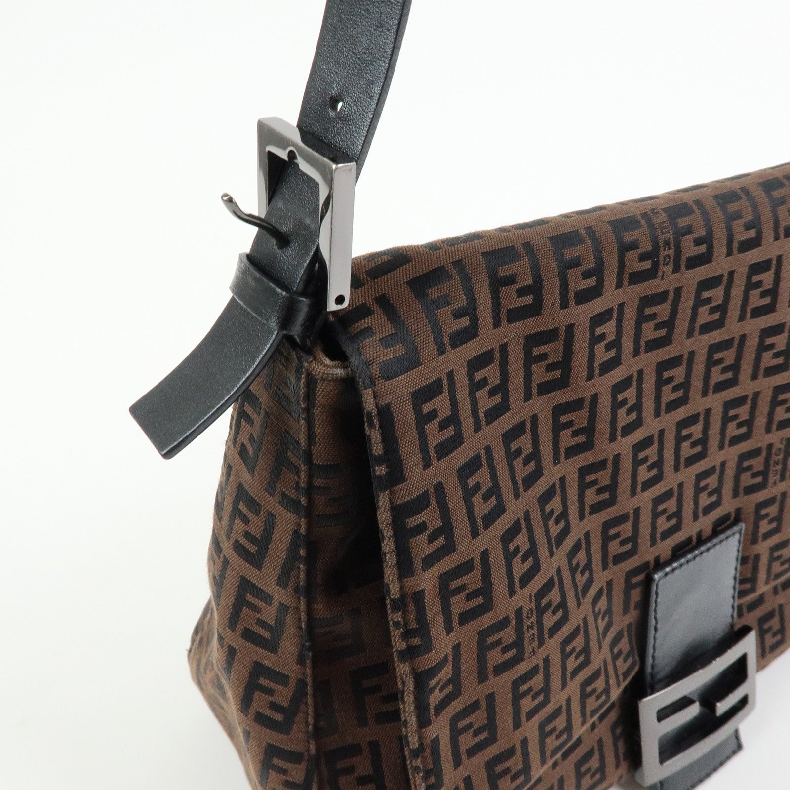 FENDI Mamma Baguette Zucchino Canvas Leather Shoulder Bag 8BR001