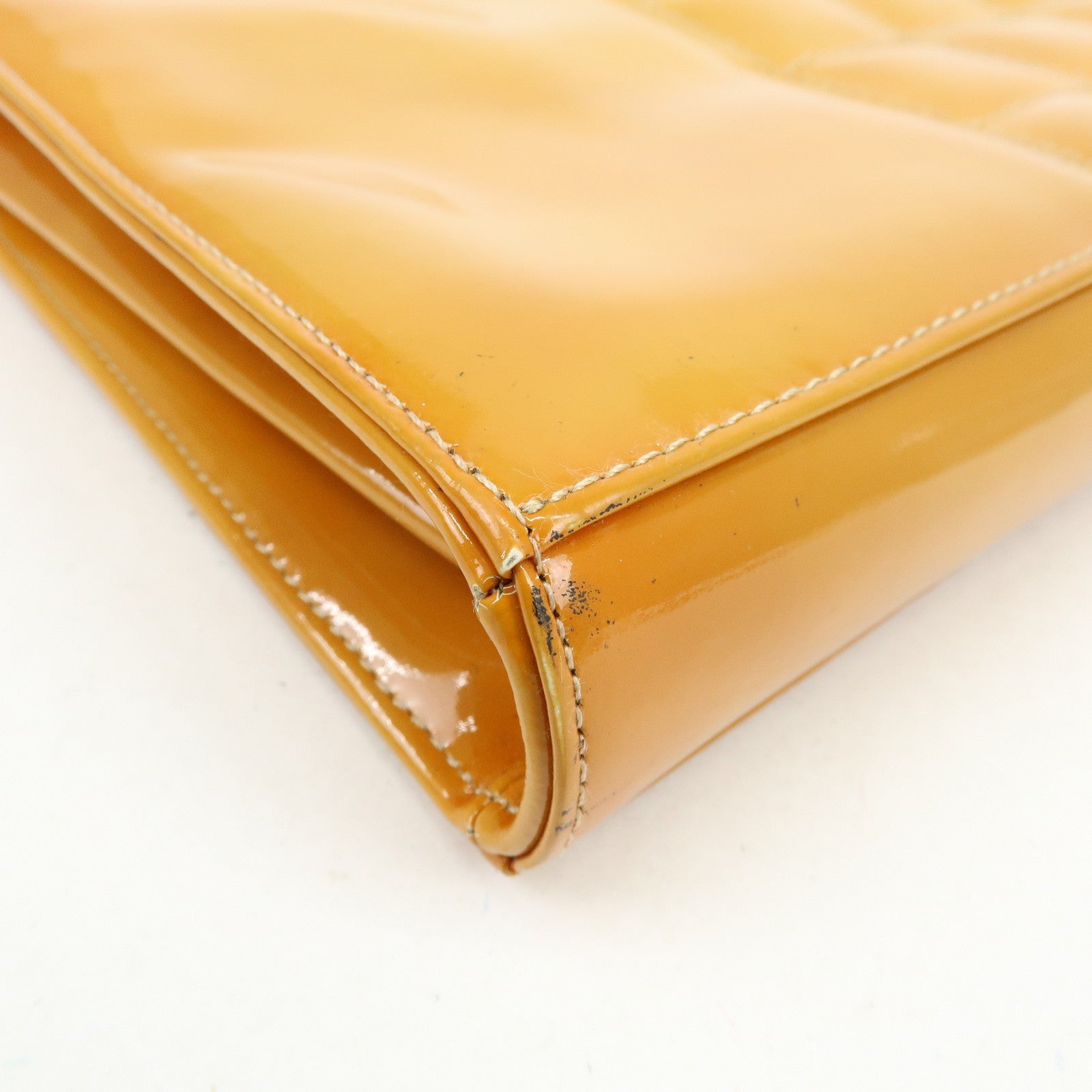 CHANEL Chocolate Bar Patent Leather Shoulder Bag Hand Bag Orange