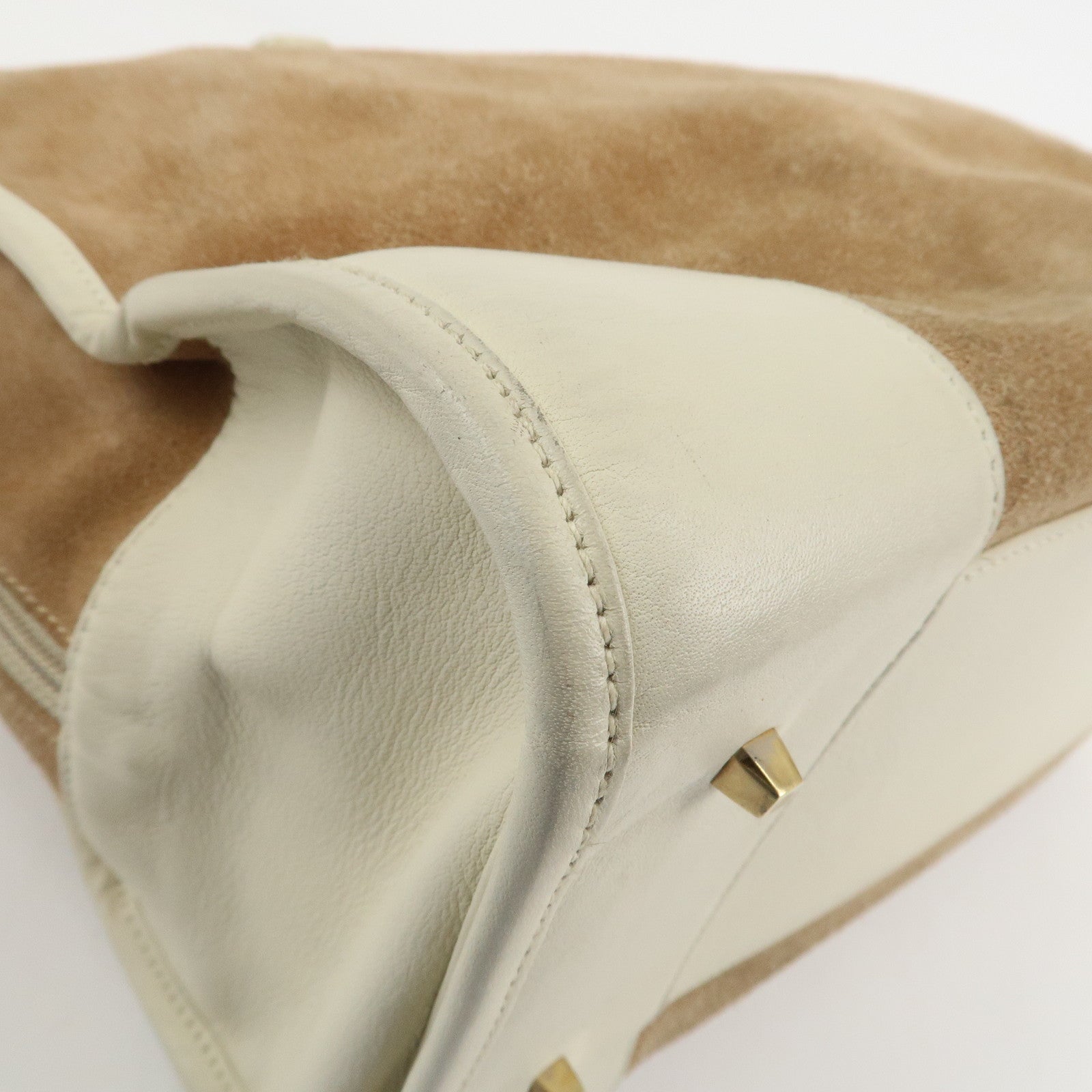 LOEWE Anagram Leather Amazona 35 Hand Bag Tote Bag Beige Ivory