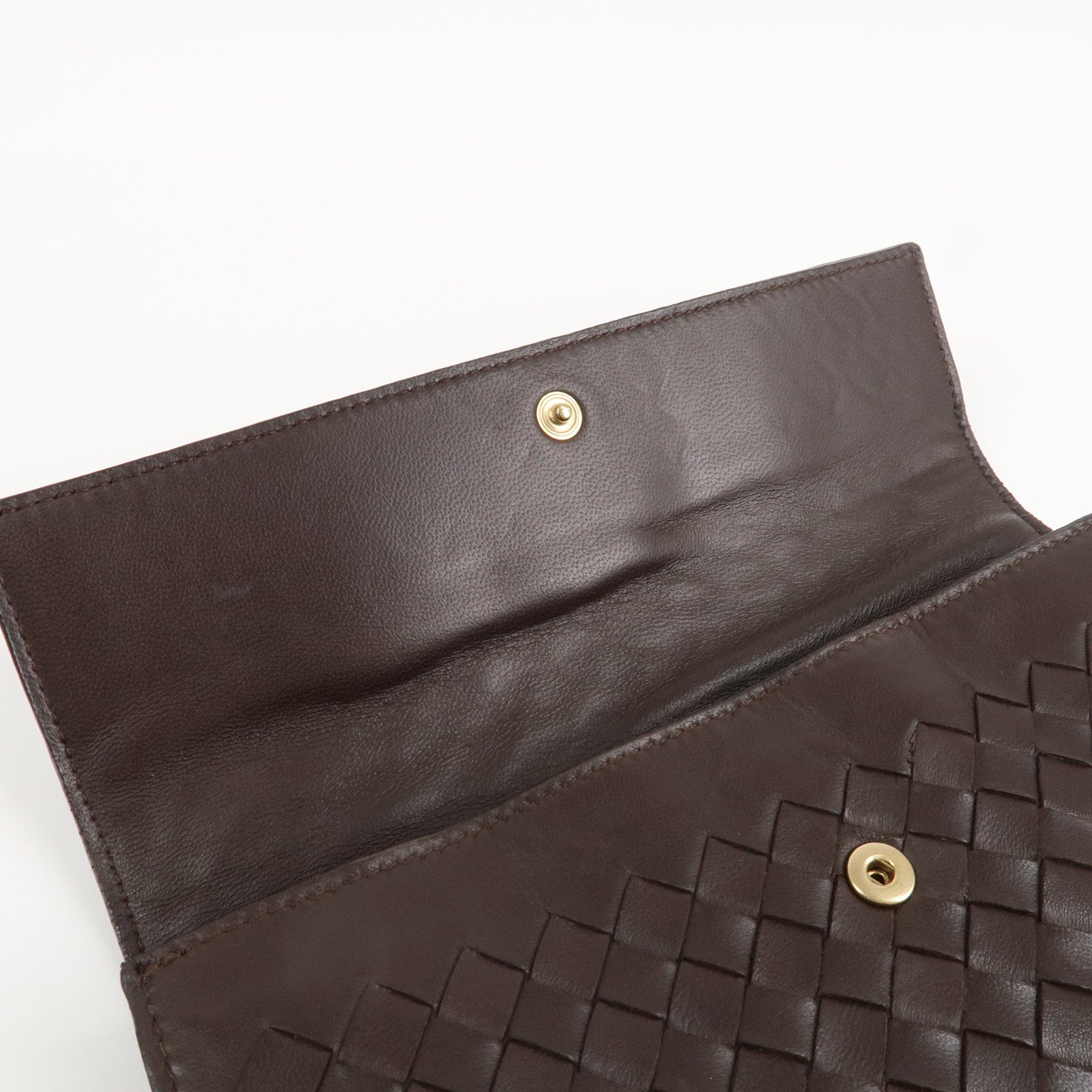 BOTTEGA VENETA Intrecciato Leather Long Wallet Brown Used
