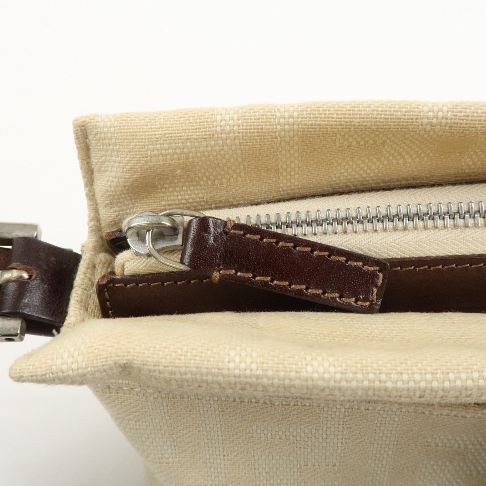 FENDI Zucca Canvas Leather Shoulder Bag Ivory Brown 26566