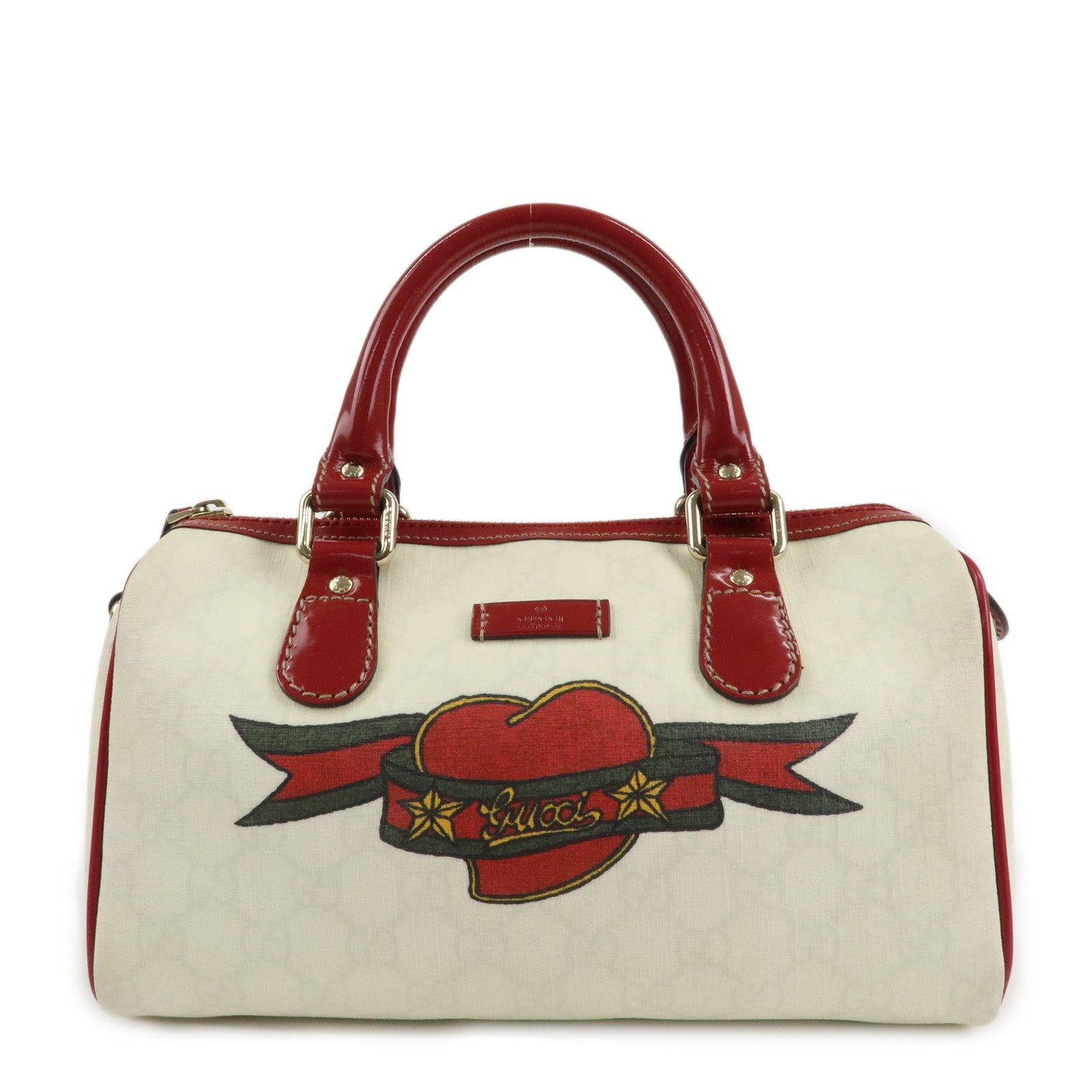 GUCCI Joyline GG Supreme Leather Mini Boston Bag White Red 190257 Used