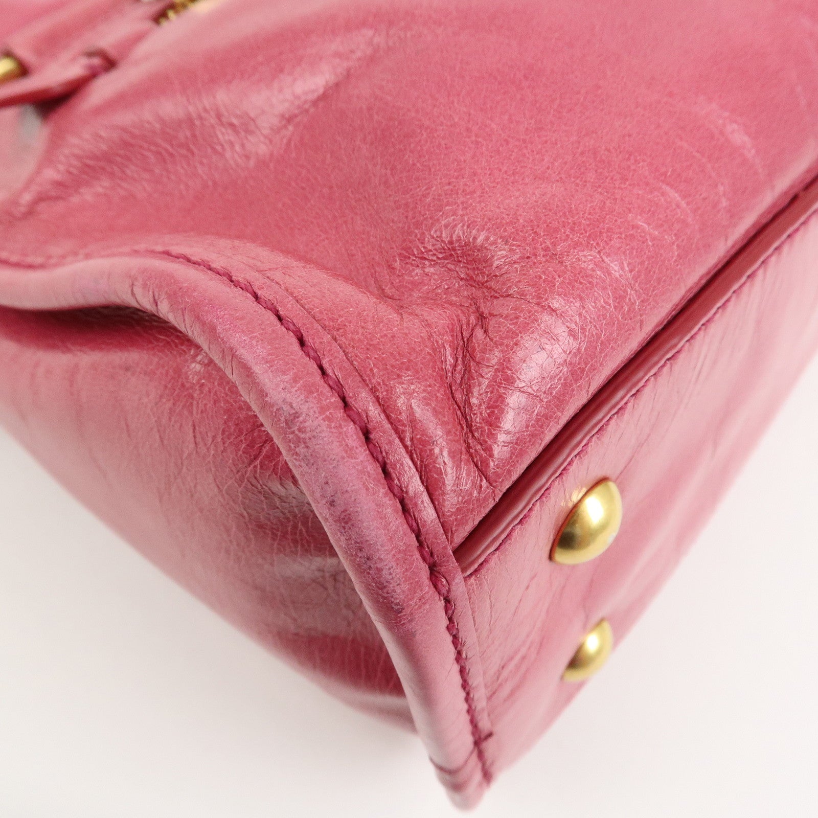 MIU MIU Logo Leather 2Way Bag Hand Bag Shoulder Bag Pink 5BB104