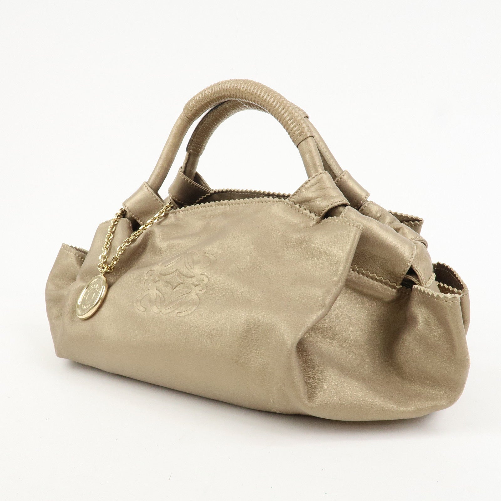 LOEWE Anagram Nappa Aire Leather Charm Hand Bag Tote Bag Gold