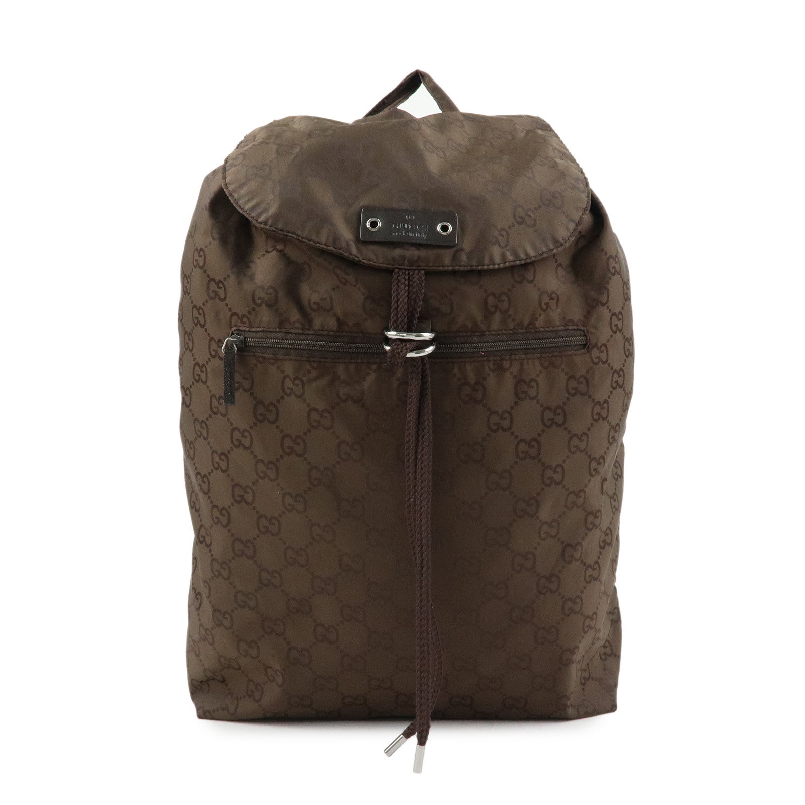 GUCCI GG Nylon Leather Backpack Brown 223670