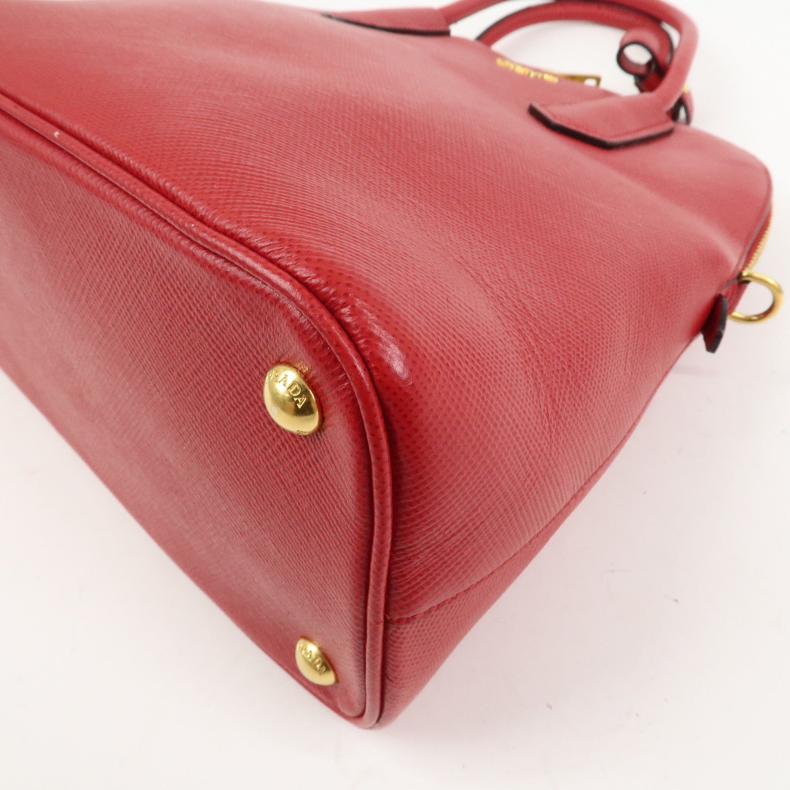 PRADA Logo Saffiano Leather 2Way Hand Bag Shoulder Bag Red BL0907