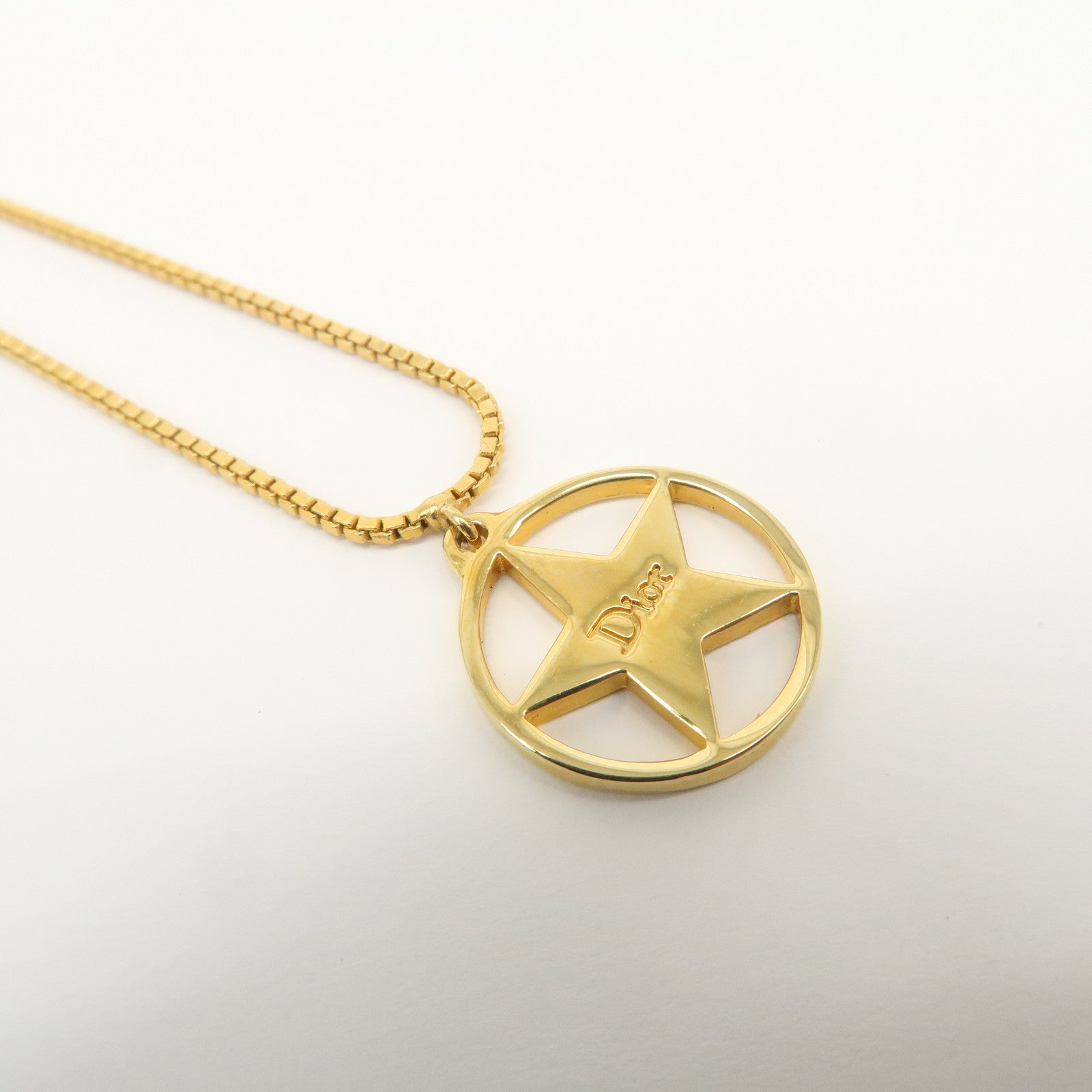 Christian Dior Logo Star Metal Necklace Gold