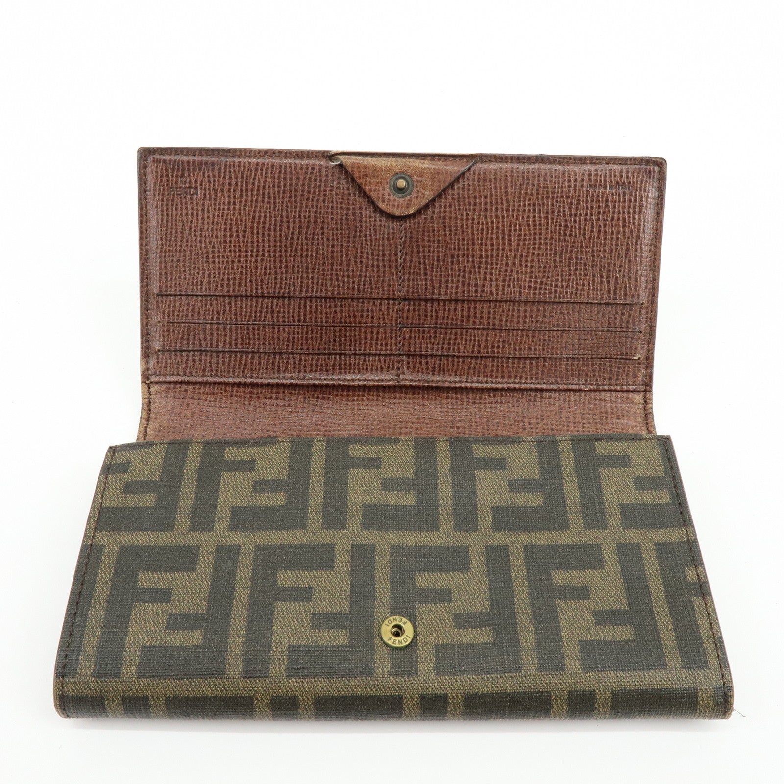 FENDI Zucca Leather Bi-fold Long Wallet Brown Black 8M0000