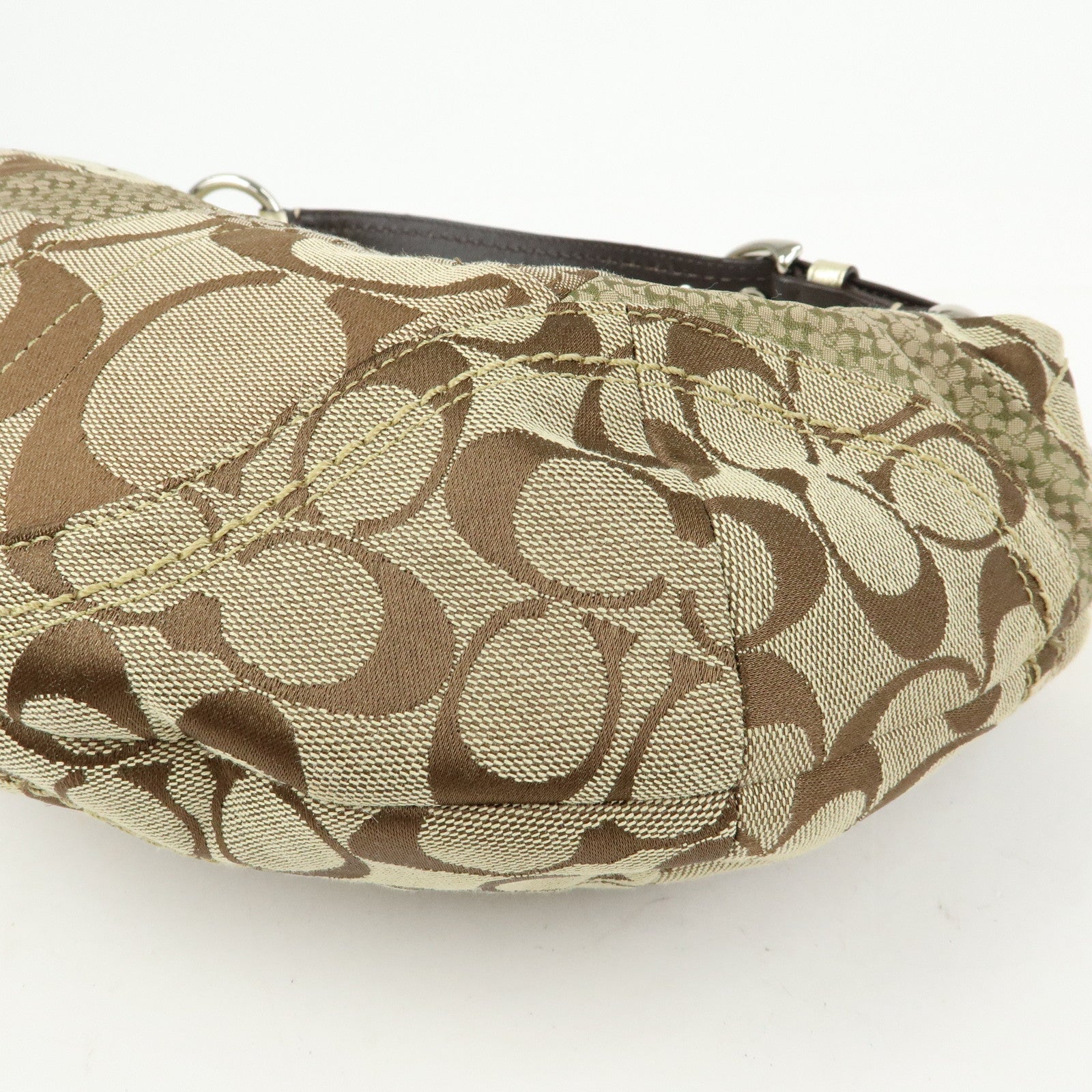 COACH Signature Patchwork Canvas Leather Shoulder Bag Beige Gold