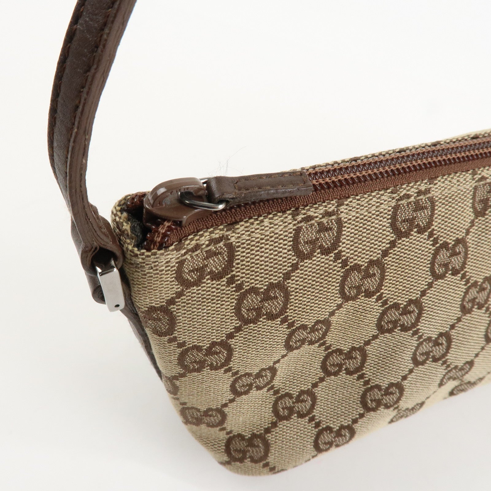 GUCCI GG Canvas Leather Bag Hand Bag Pouch Beige Brown 07198 Used