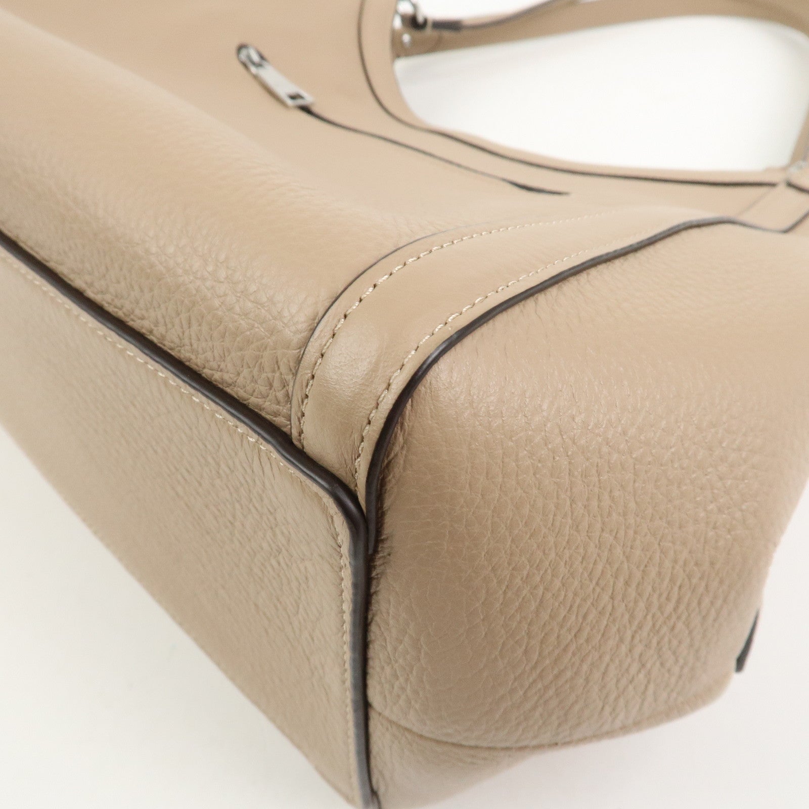 COACH Logo Leather Shoulder Bag Hand Bag Beige