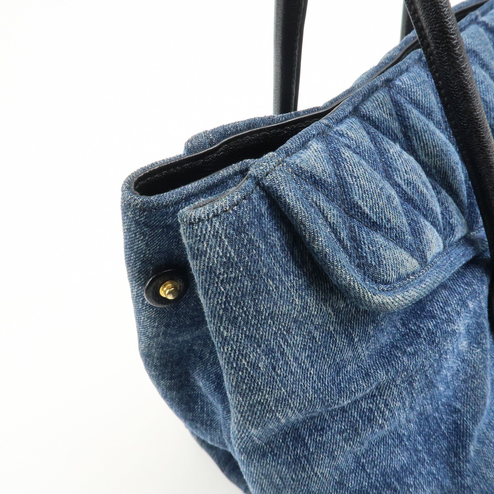 MIU MIU Biker Denim Leather Tote Bag Hand Bag Navy RR1932