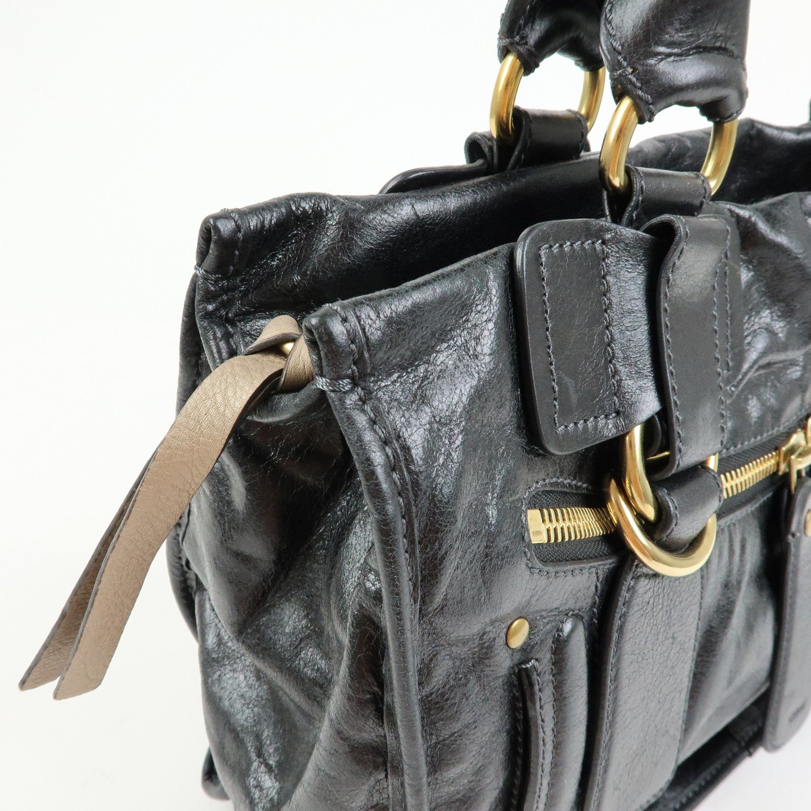 Chloe Bay Leather Hand Bag Tote Bag Black