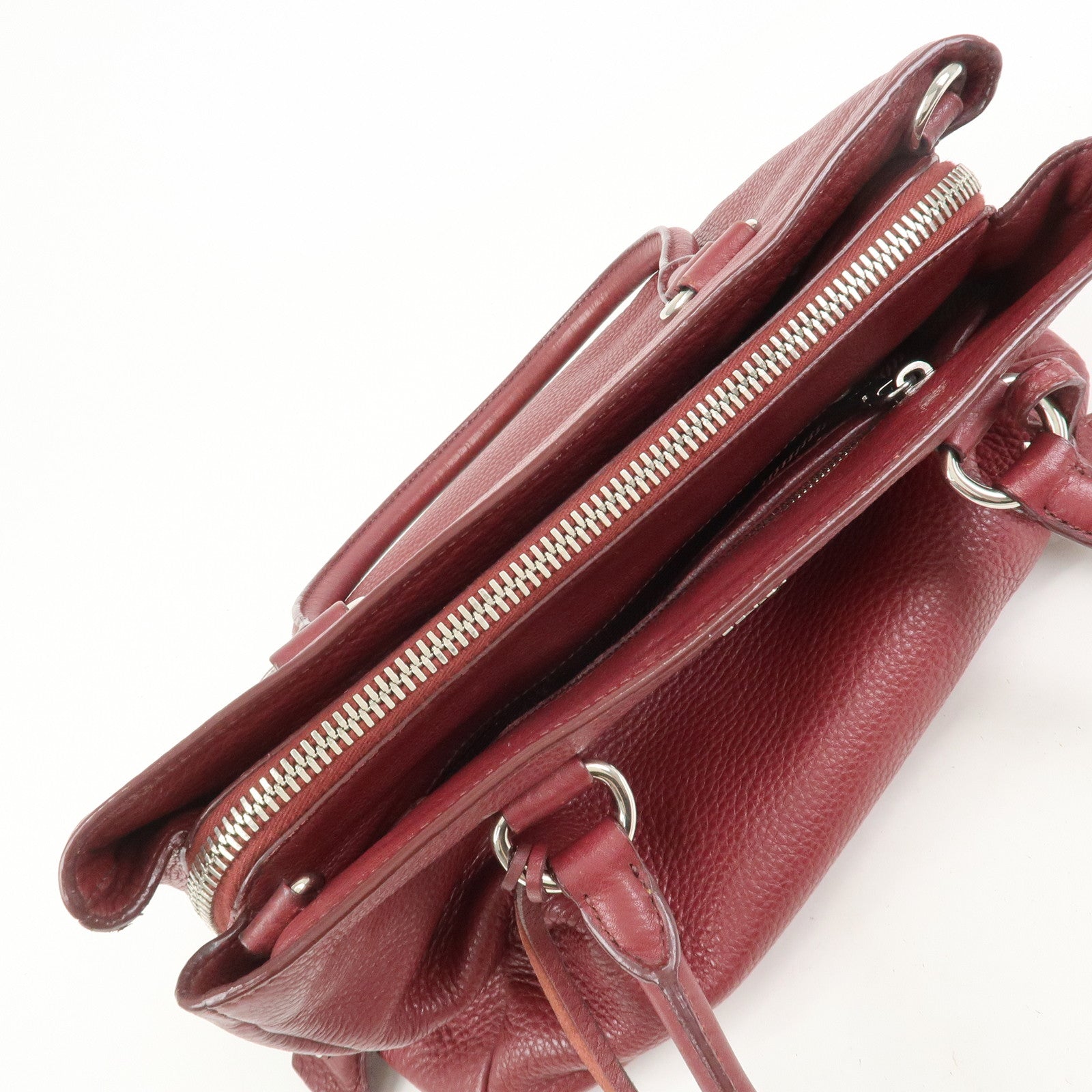 PRADA Triangle Logo 2Way Bag Hand Shoulder Bag Bordeaux 1BA853